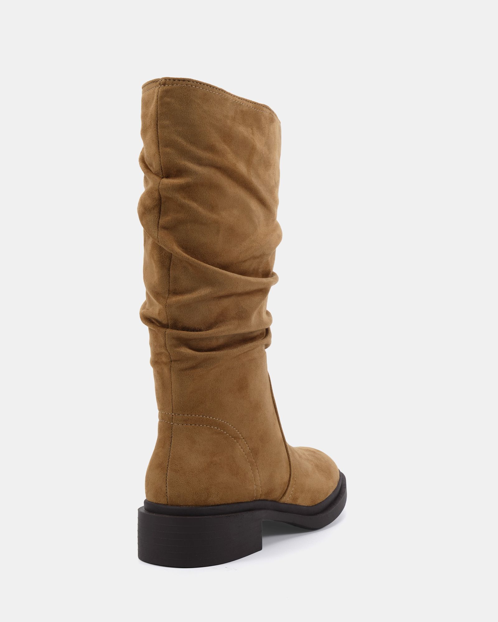 Wide Fit Gentle Taupe Flat Ruched Calf Boot