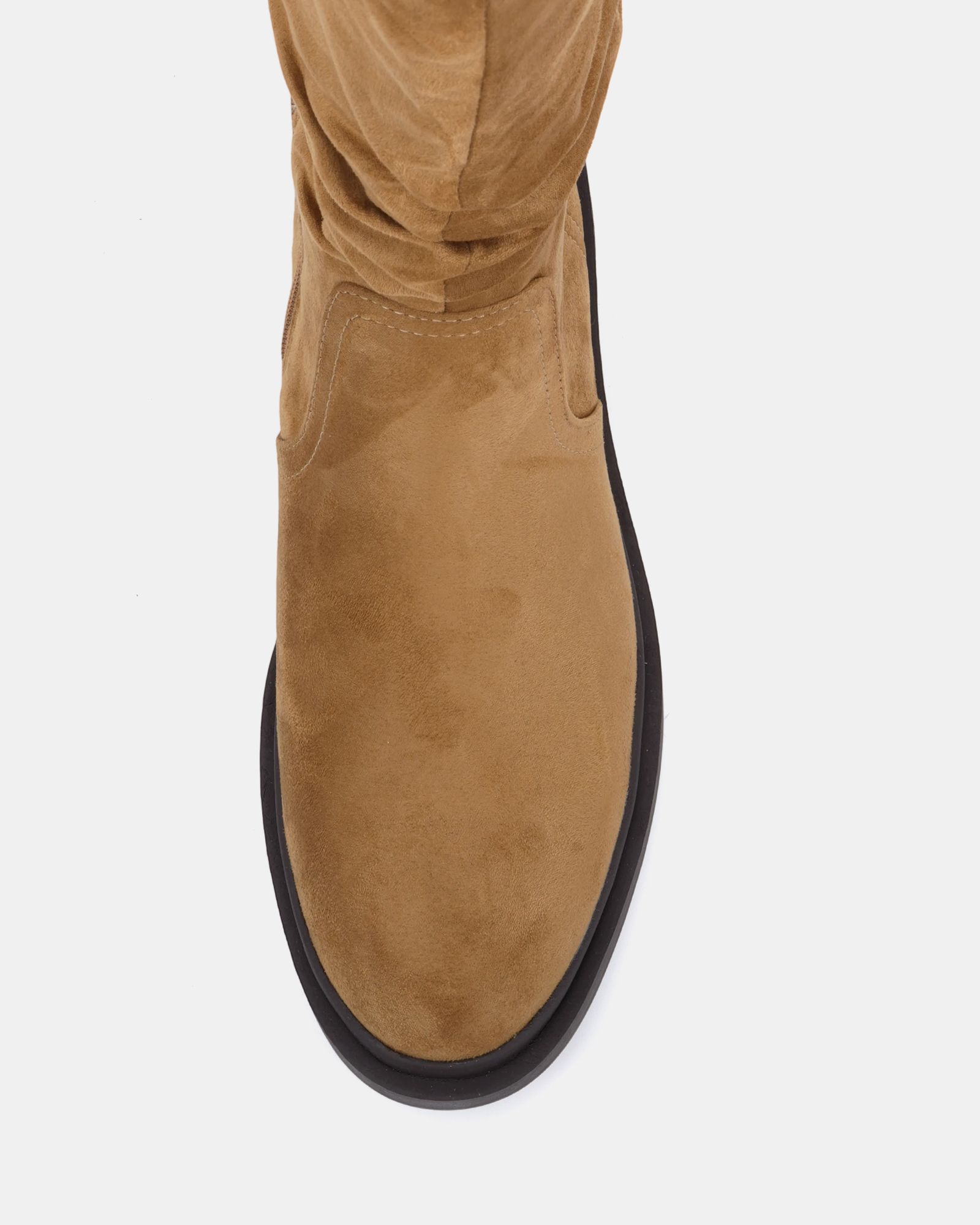 Wide Fit Gentle Taupe Flat Ruched Calf Boot