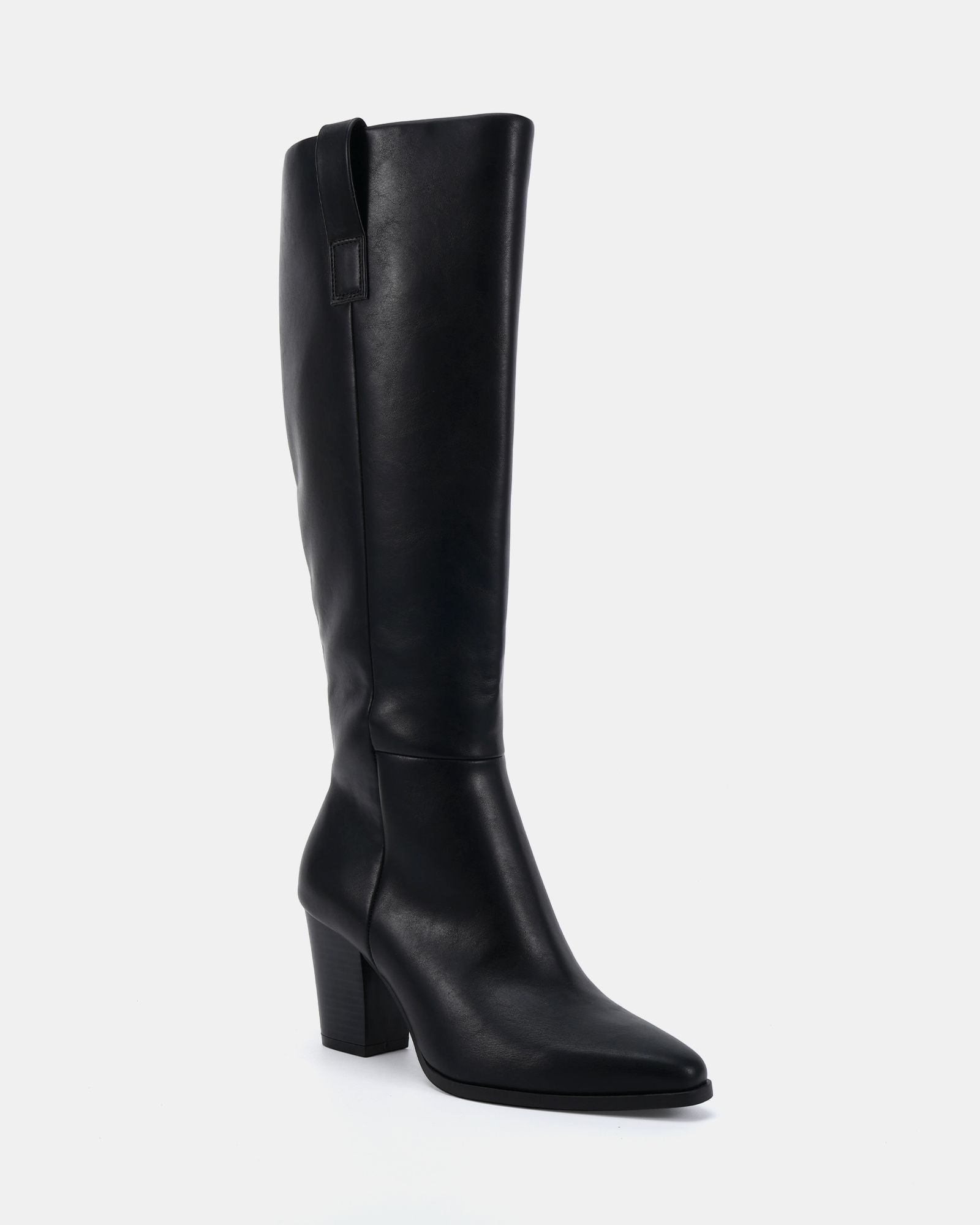 Wide Fit Gili Black Block Heel Western Knee Boot