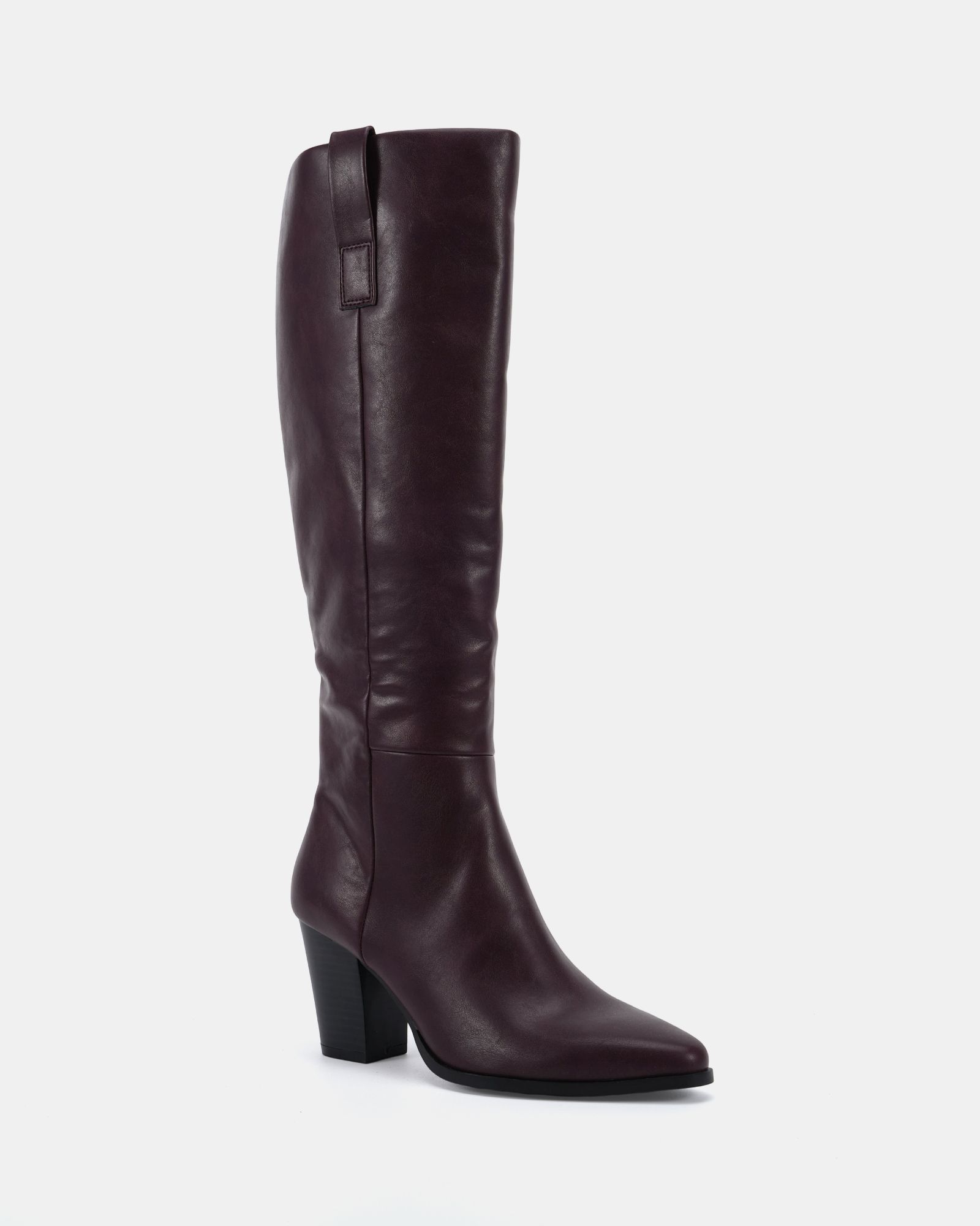 Wide Fit Gili Burgundy Block Heel Western Knee Boot