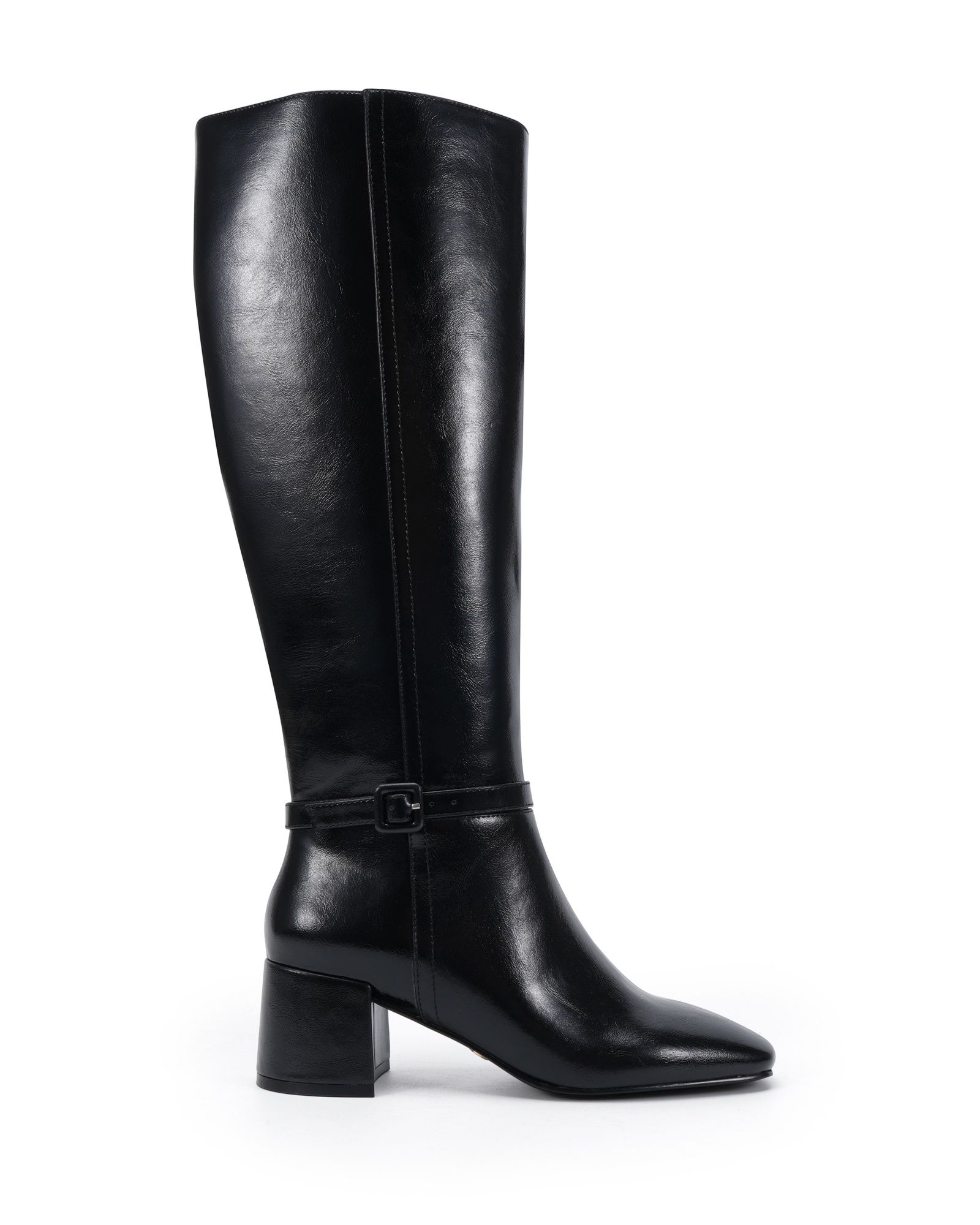 Goldie Black Block Heel Buckle Detail Knee Boot