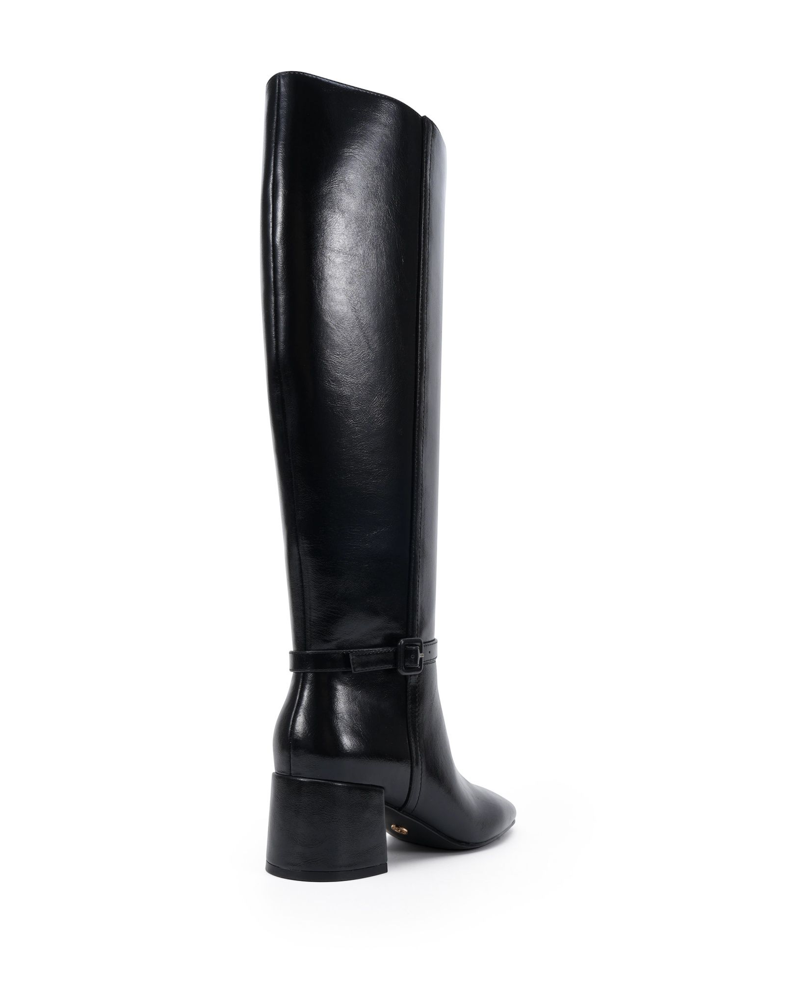 Wide Fit Goldie Black Block Heel Buckle Detail Knee Boot