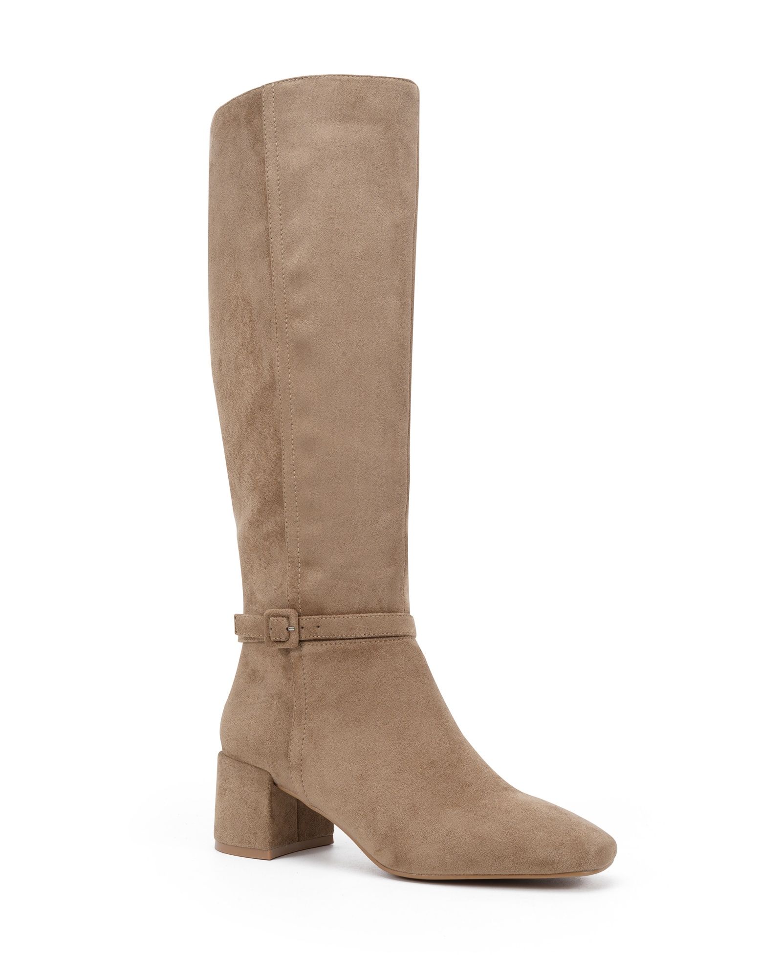 Goldie Brown Block Heel Buckle Detail Knee Boot