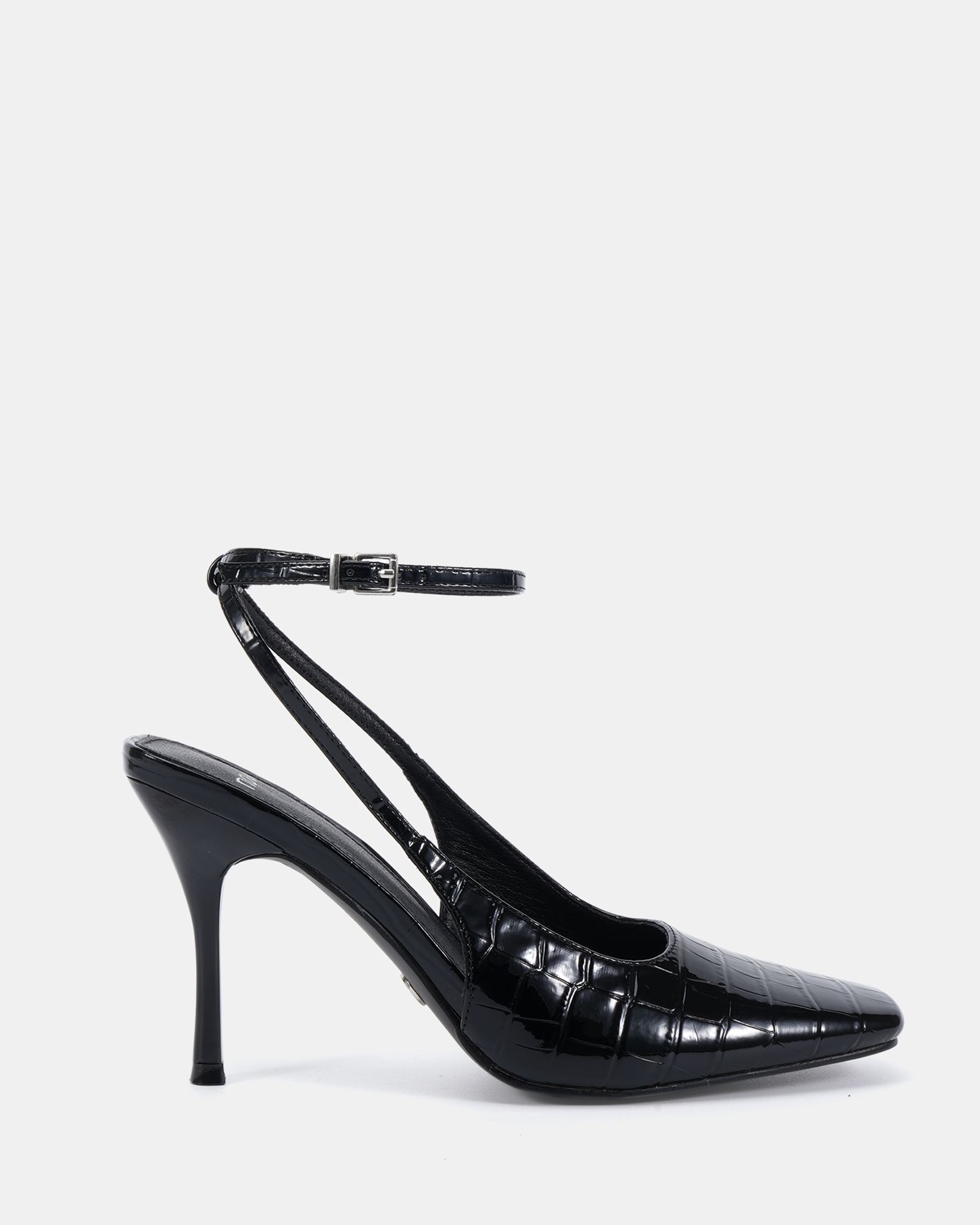 WIDE FIT ICON Black Square Toe High Stiletto Slingback Ankle