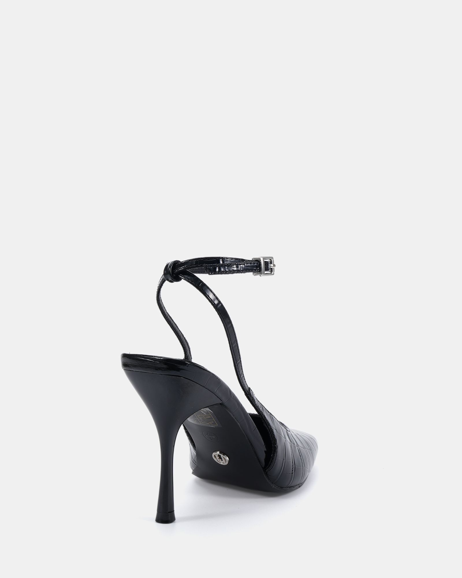 ICON Black Square Toe High Stiletto Slingback Ankle Strap Cou