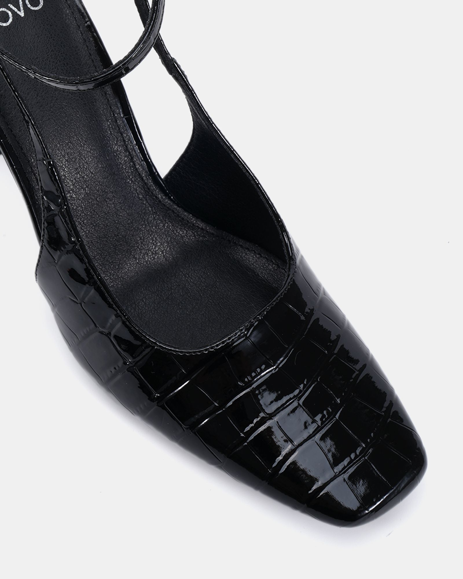 WIDE FIT ICON Black Square Toe High Stiletto Slingback Ankle