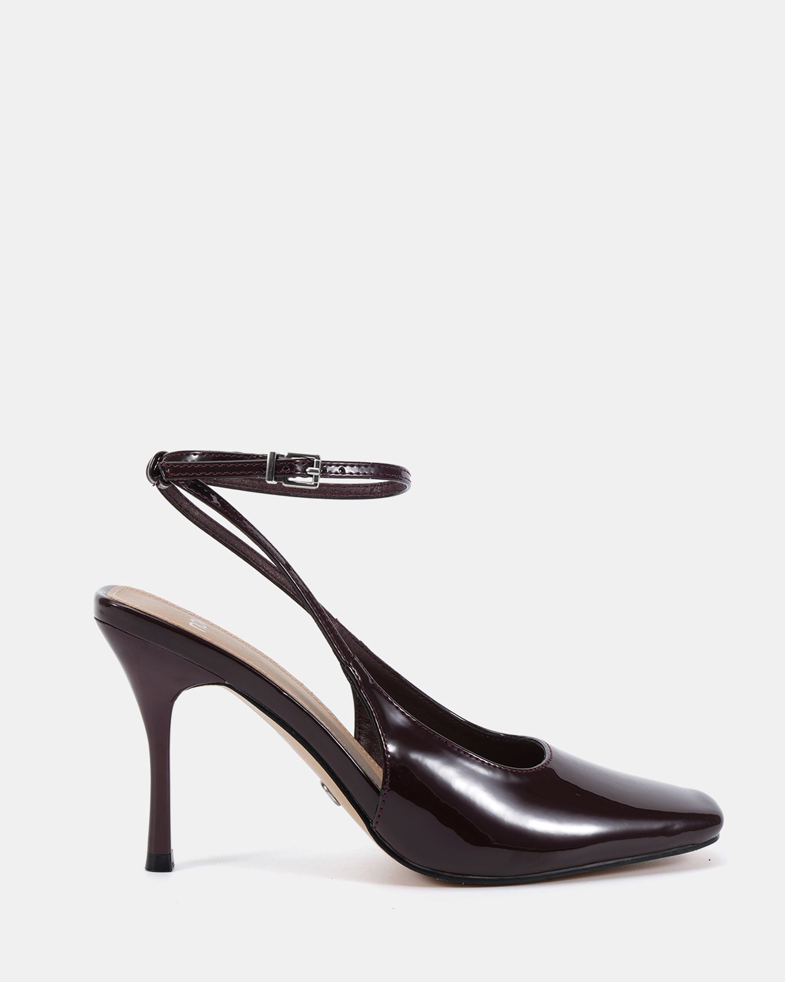 ICON Brown Square Toe High Stiletto Slingback Ankle Strap Cou