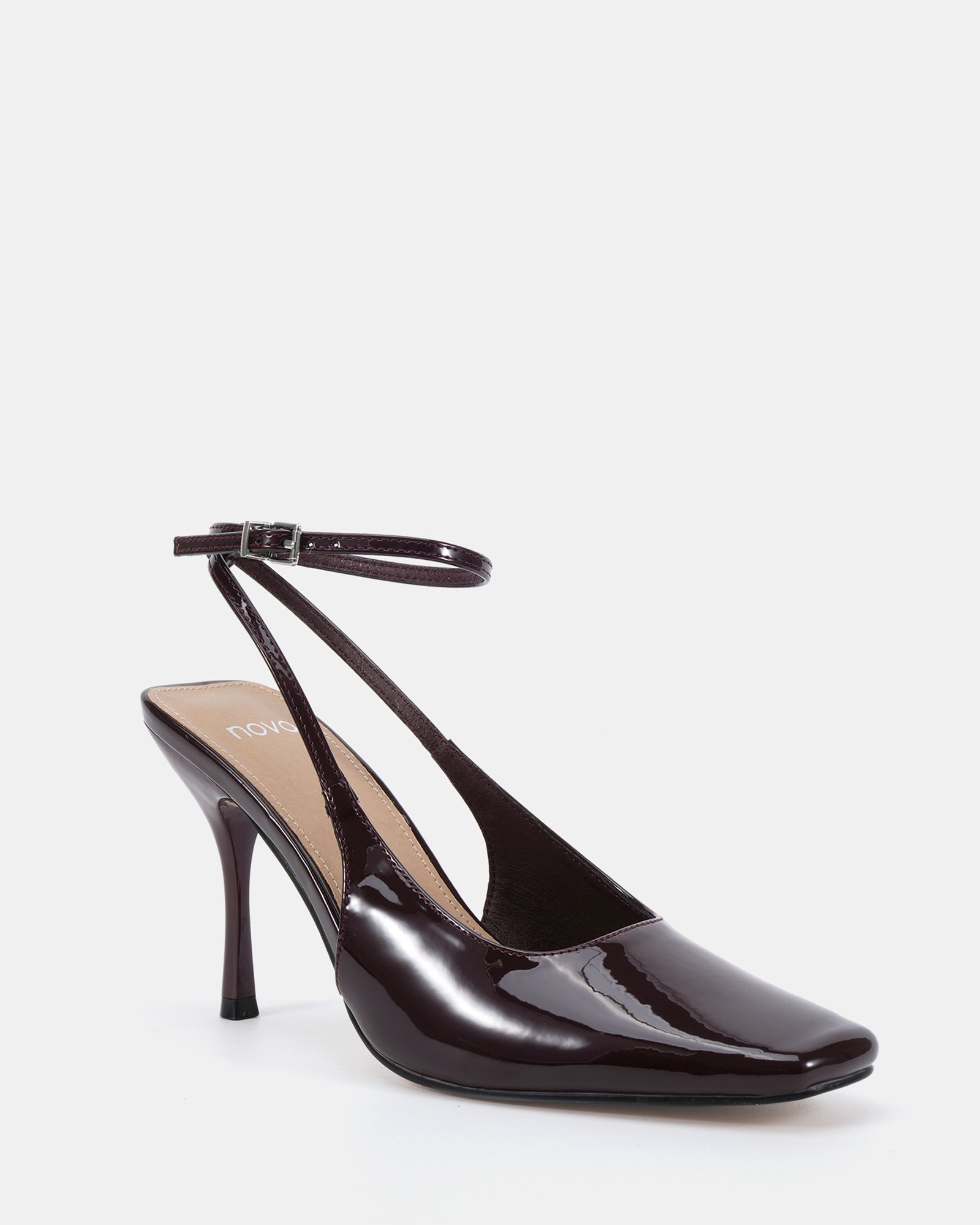 WIDE FIT ICON Brown Square Toe High Stiletto Slingback Ankle
