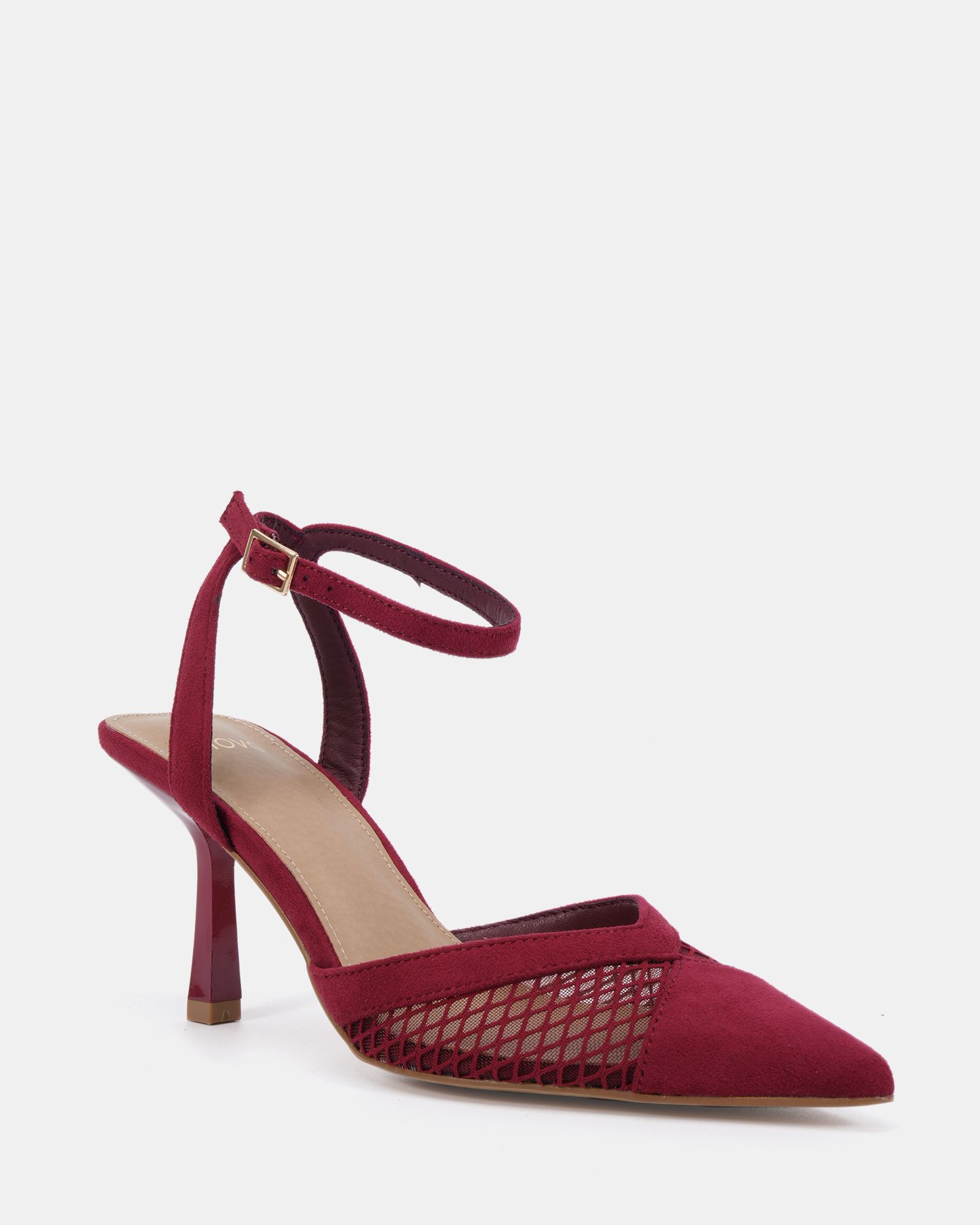 ICY Burgundy Mesh Ankle Strap Stiletto Court