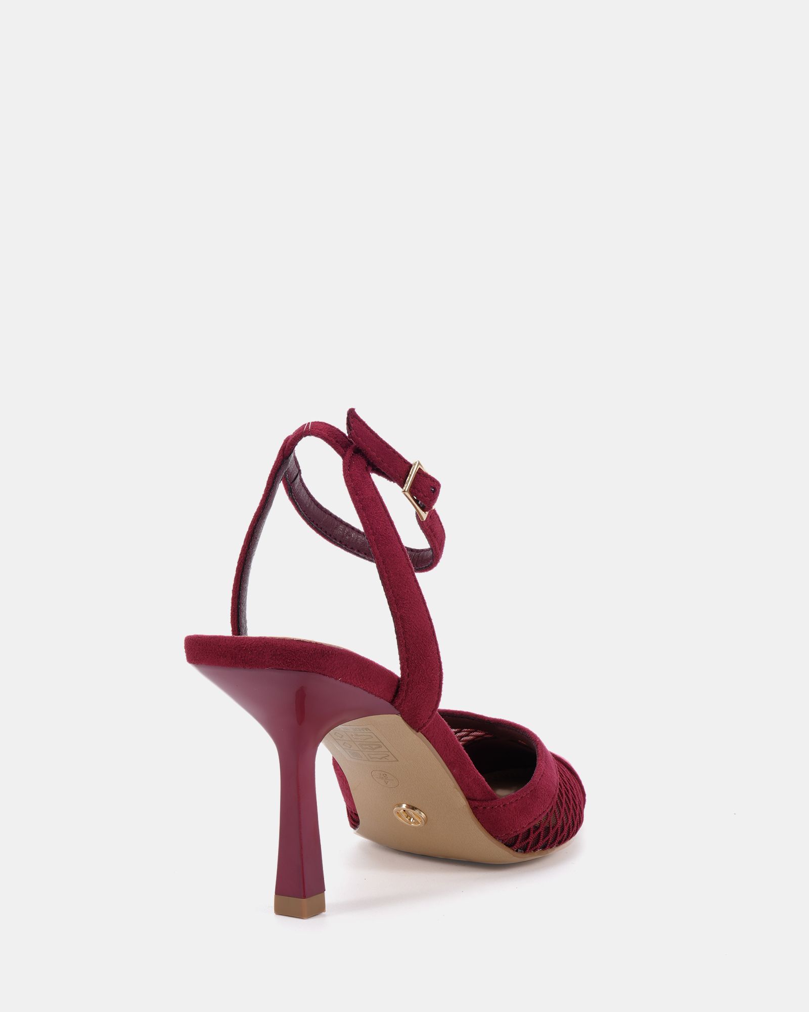 ICY Burgundy Mesh Ankle Strap Stiletto Court