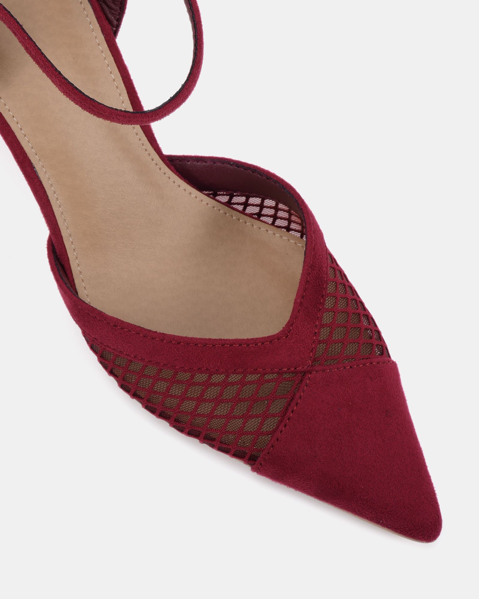 ICY Burgundy Mesh Ankle Strap Stiletto Court