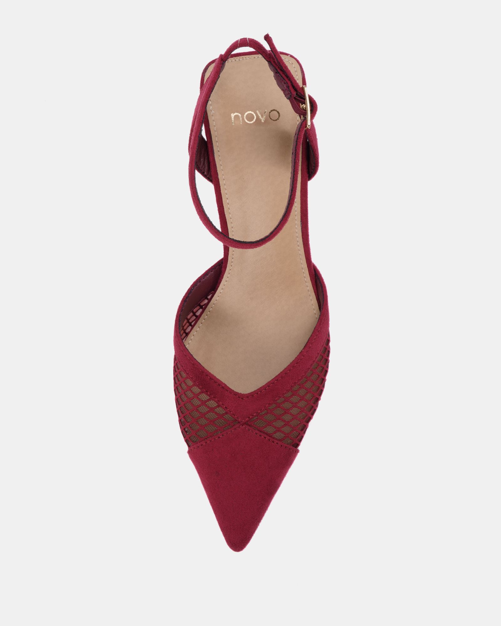 ICY Burgundy Mesh Ankle Strap Stiletto Court