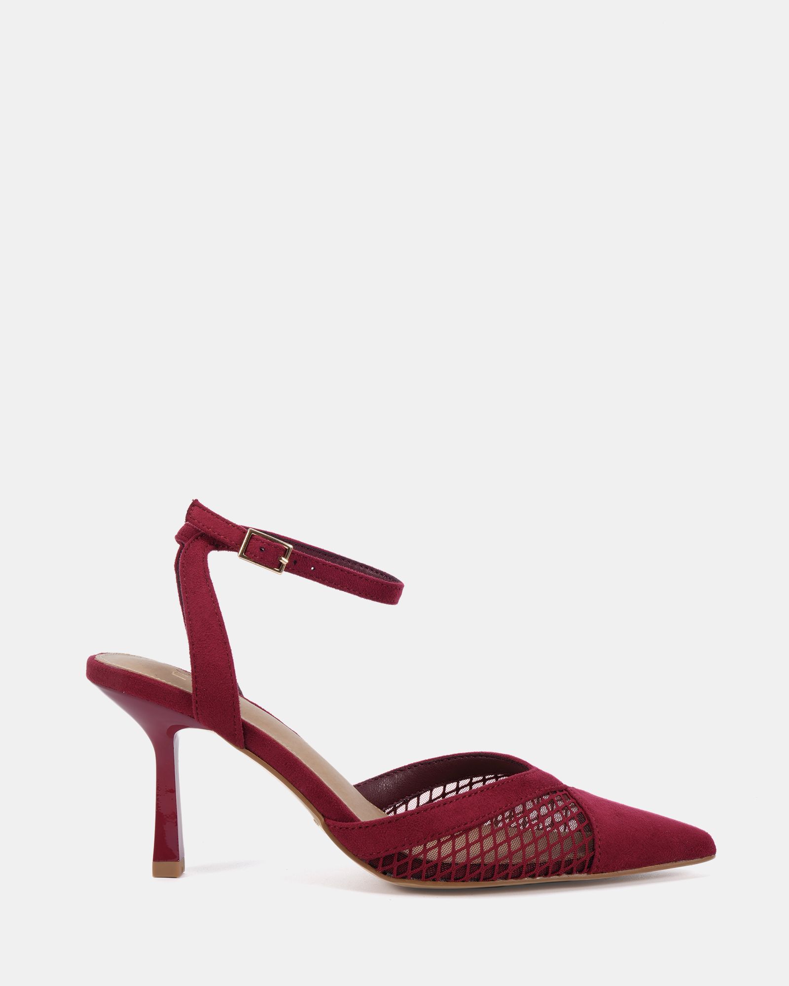 ICY Burgundy Mesh Ankle Strap Stiletto Court