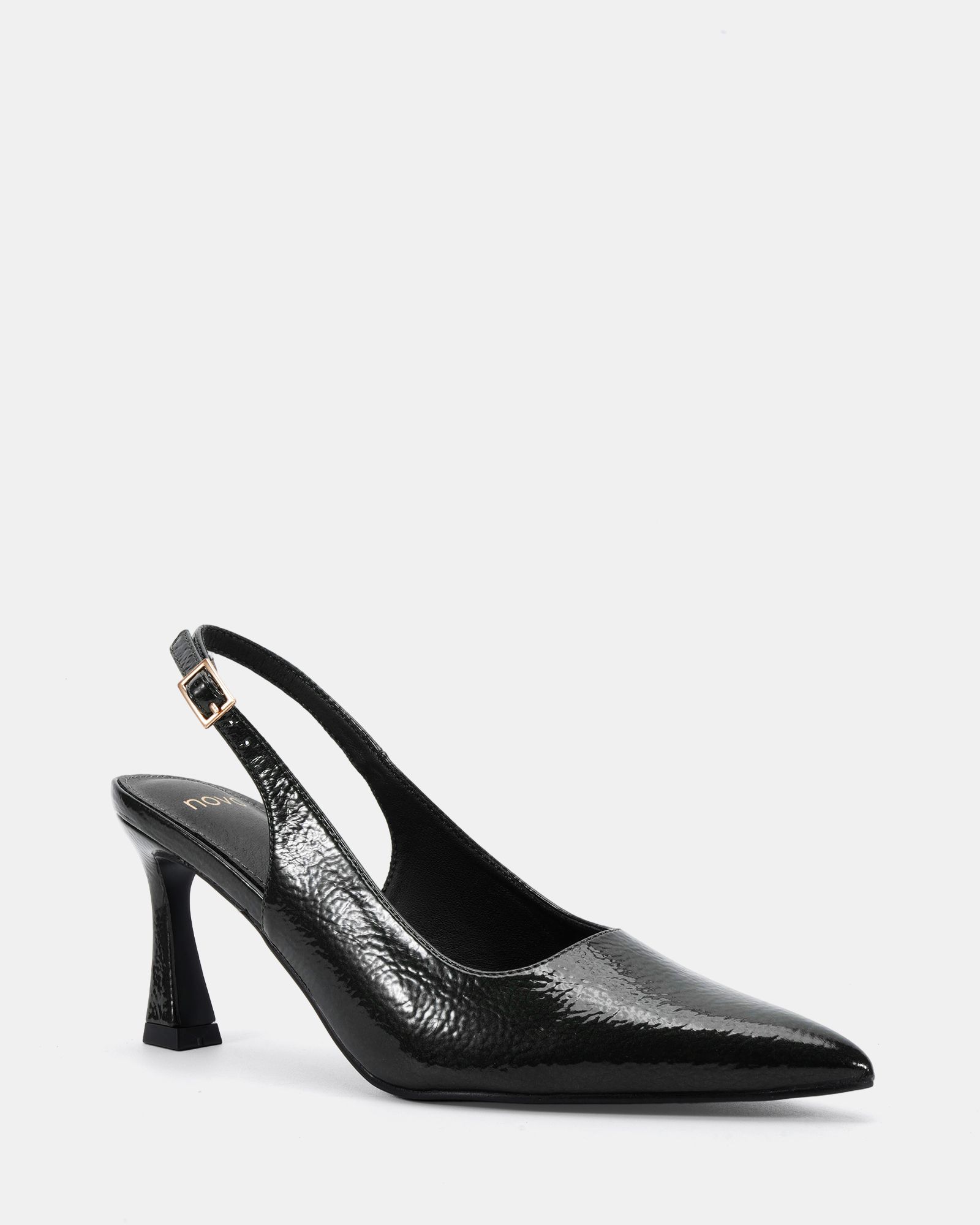 Wide Fit Illy Black Slingback Mid Heel Point Court Shoe
