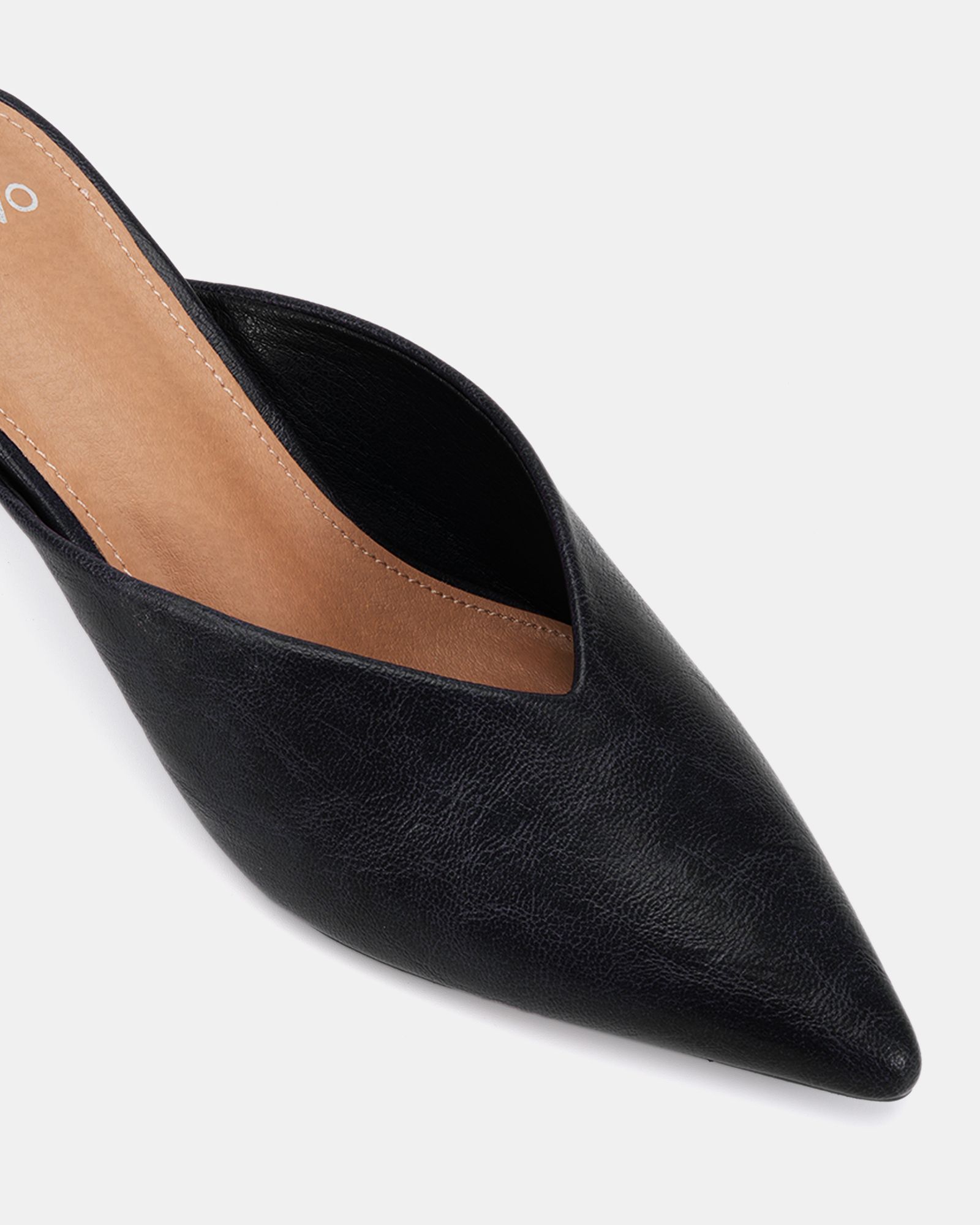 IMOGEN Black V Cut Point Toe Mid Heel Mule