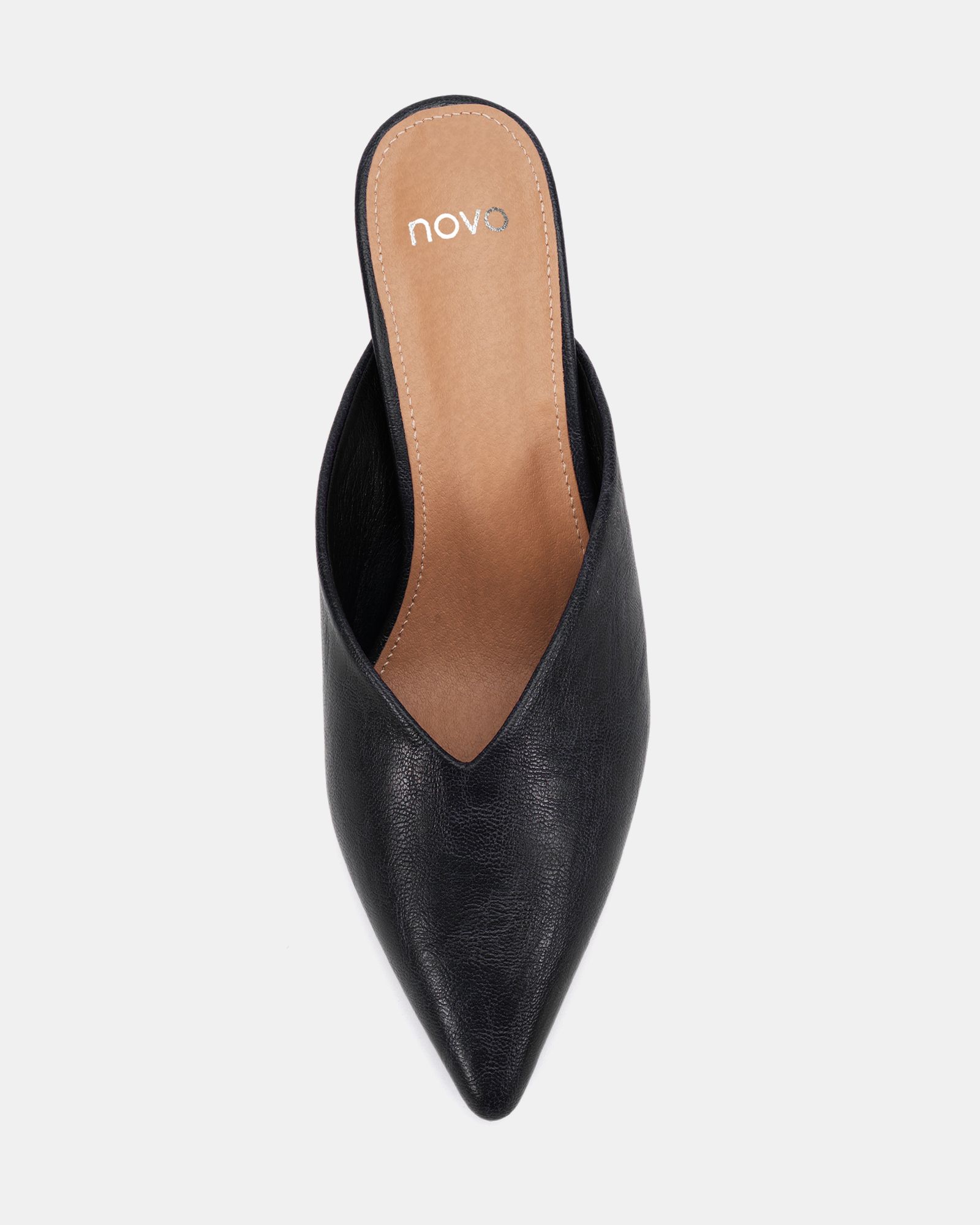 IMOGEN Black V Cut Point Toe Mid Heel Mule