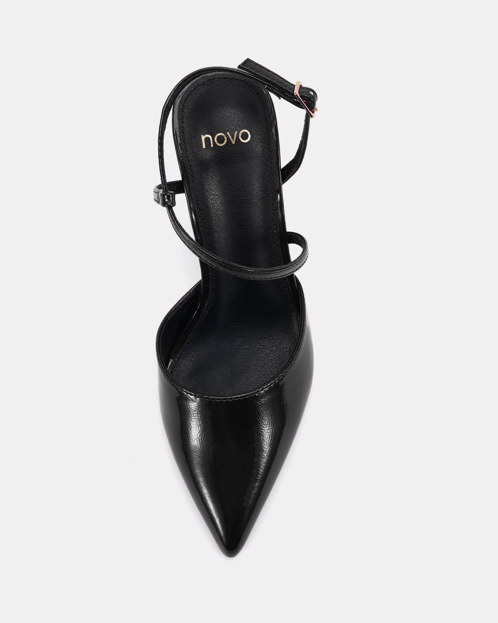 WIDE FIT INDIE Black Point Toe Strappy Court Shoe
