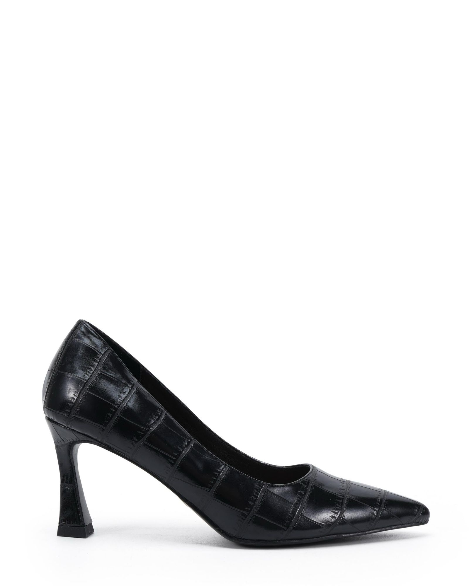Wide Fit Iona Black Mid Height Point Toe Court Shoe