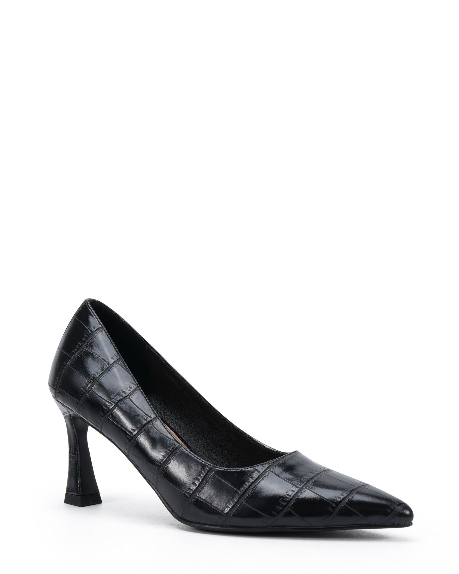 Wide Fit Iona Black Mid Height Point Toe Court Shoe