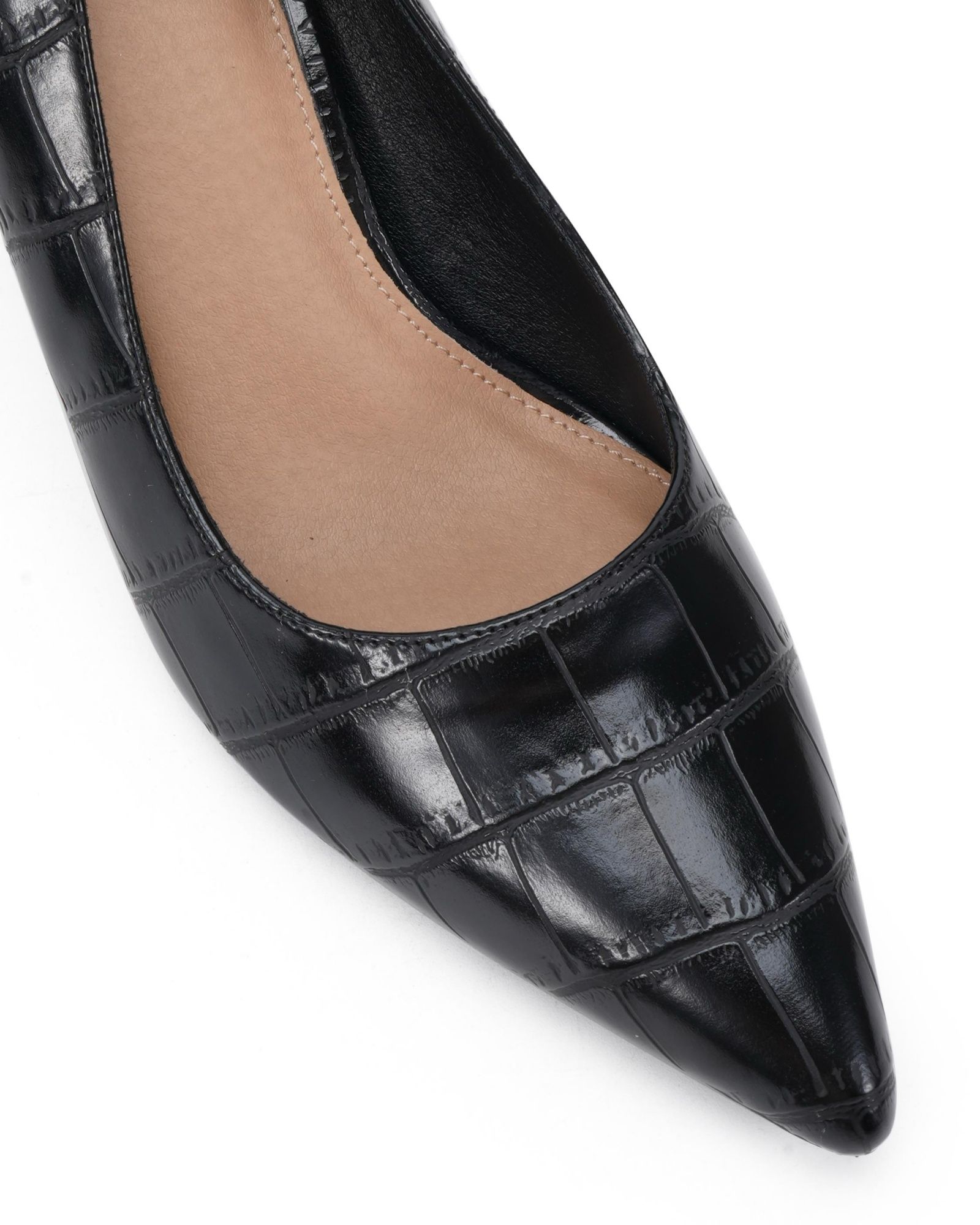 Wide Fit Iona Black Mid Height Point Toe Court Shoe