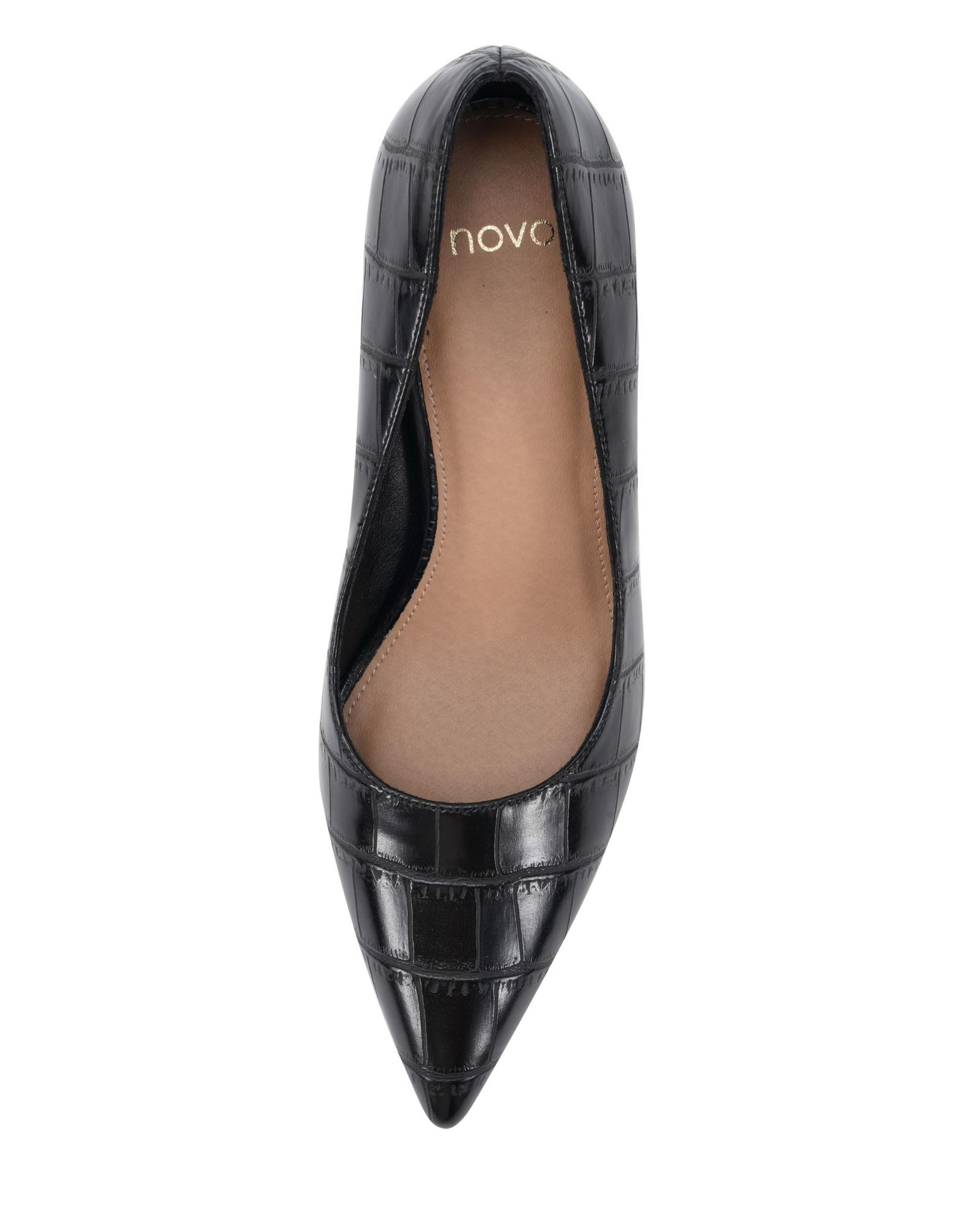 Wide Fit Iona Black Mid Height Point Toe Court Shoe