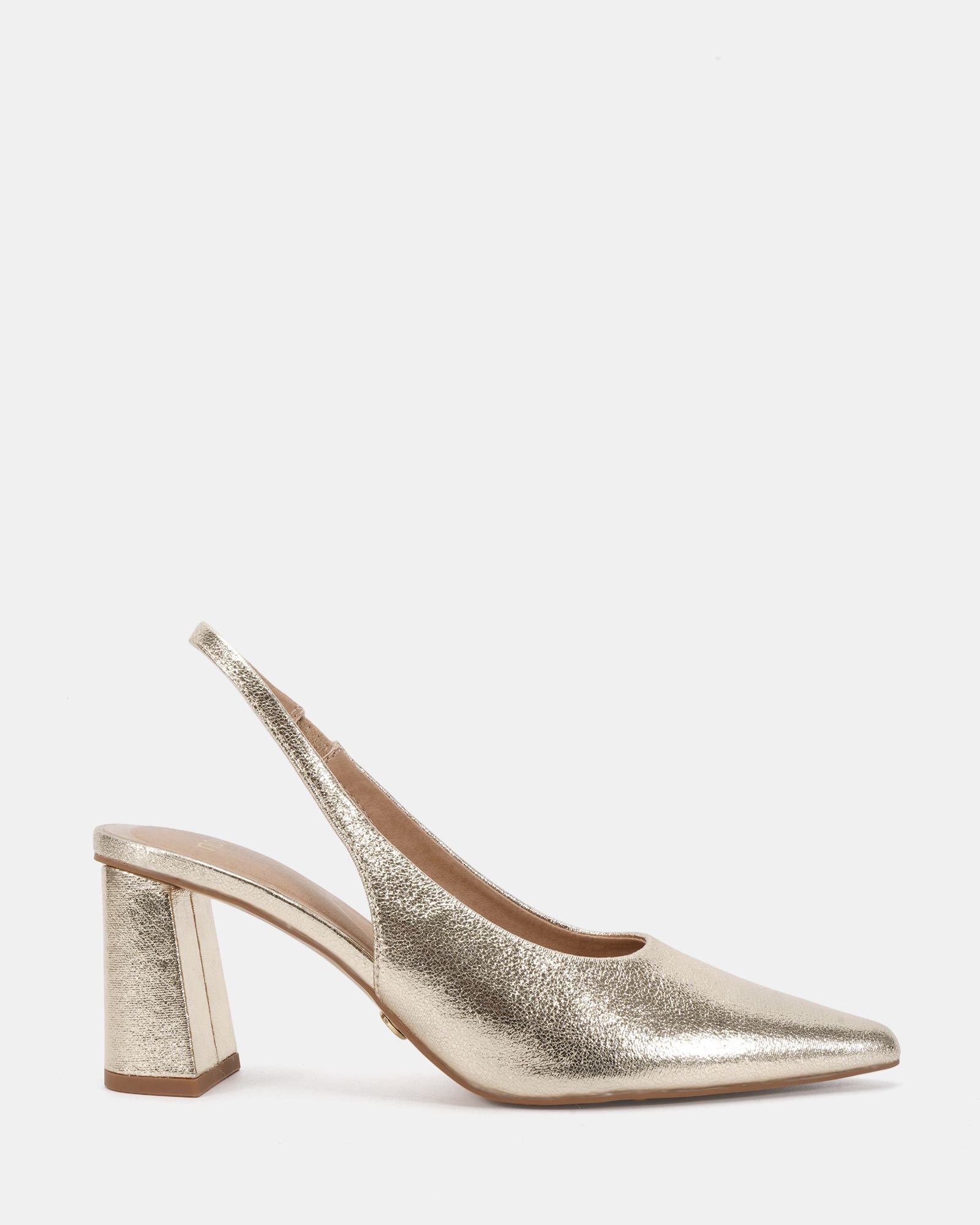 Wide Fit Isla Gold Block Heel Slingback Point Court
