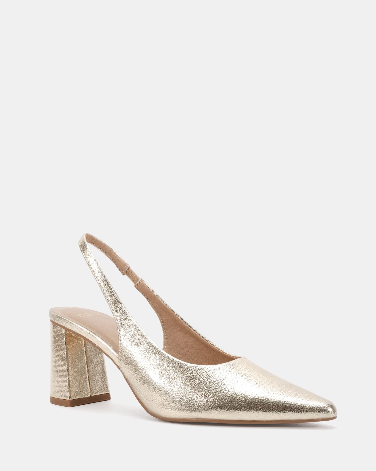 Wide Fit Isla Gold Block Heel Slingback Point Court