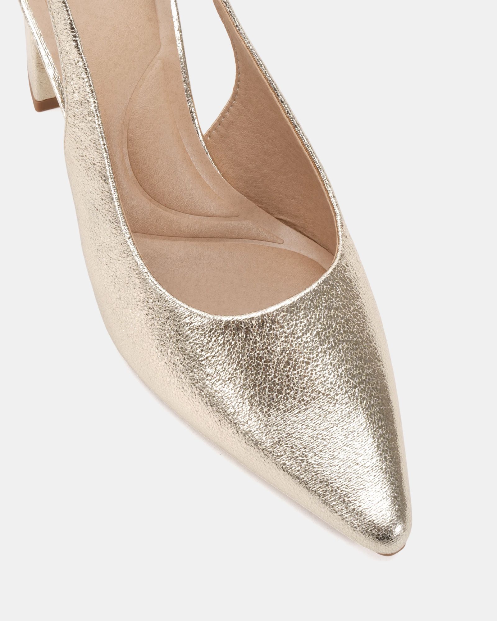 Wide Fit Isla Gold Block Heel Slingback Point Court