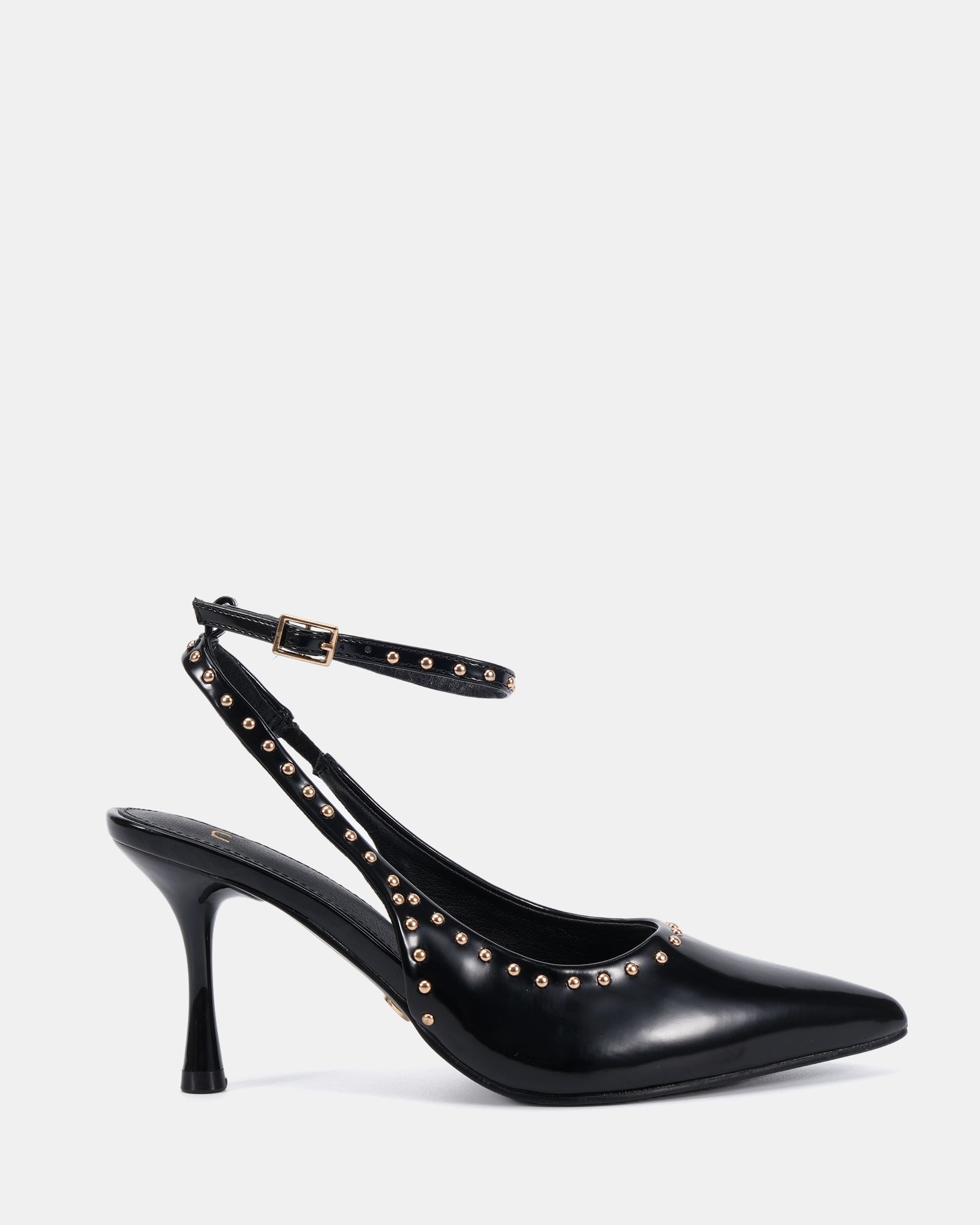 ITALIA Stud Detail Black Ankle Strap Point Court