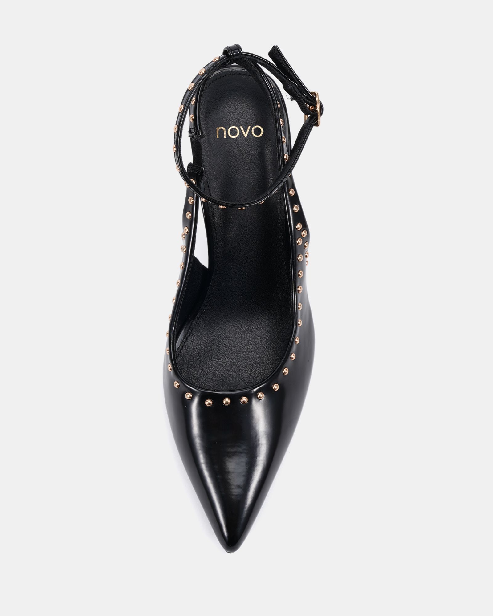 ITALIA Stud Detail Black Ankle Strap Point Court