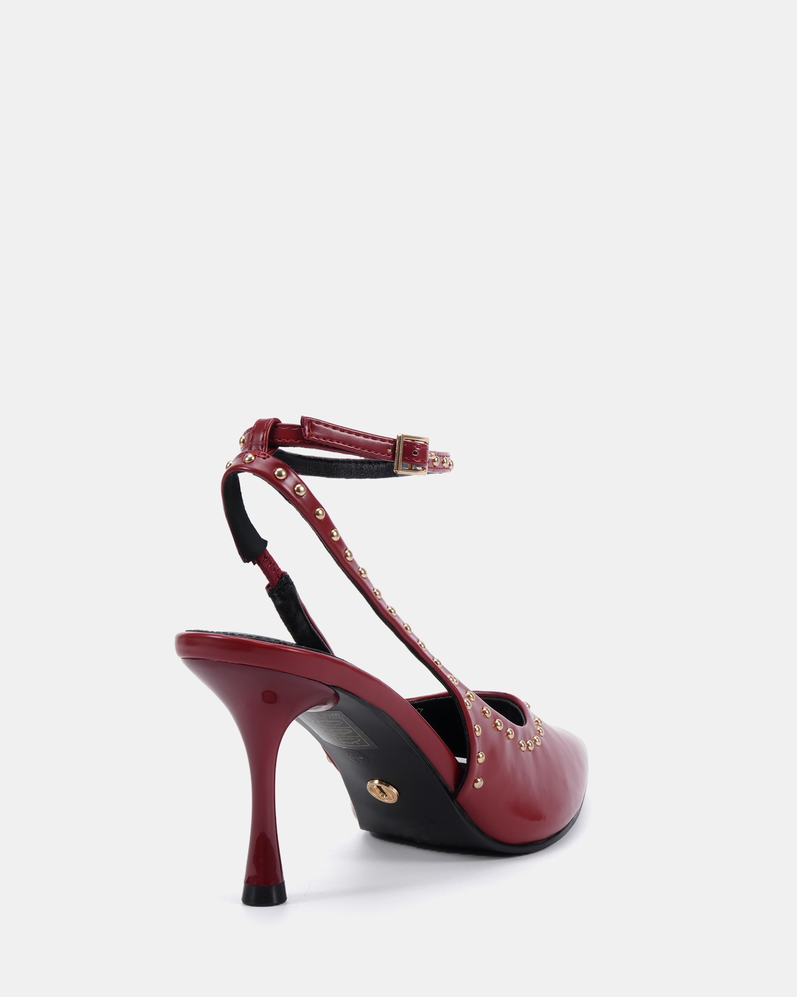 WIDE FIT ITALIA Stud Detail Red Ankle Strap Point Court