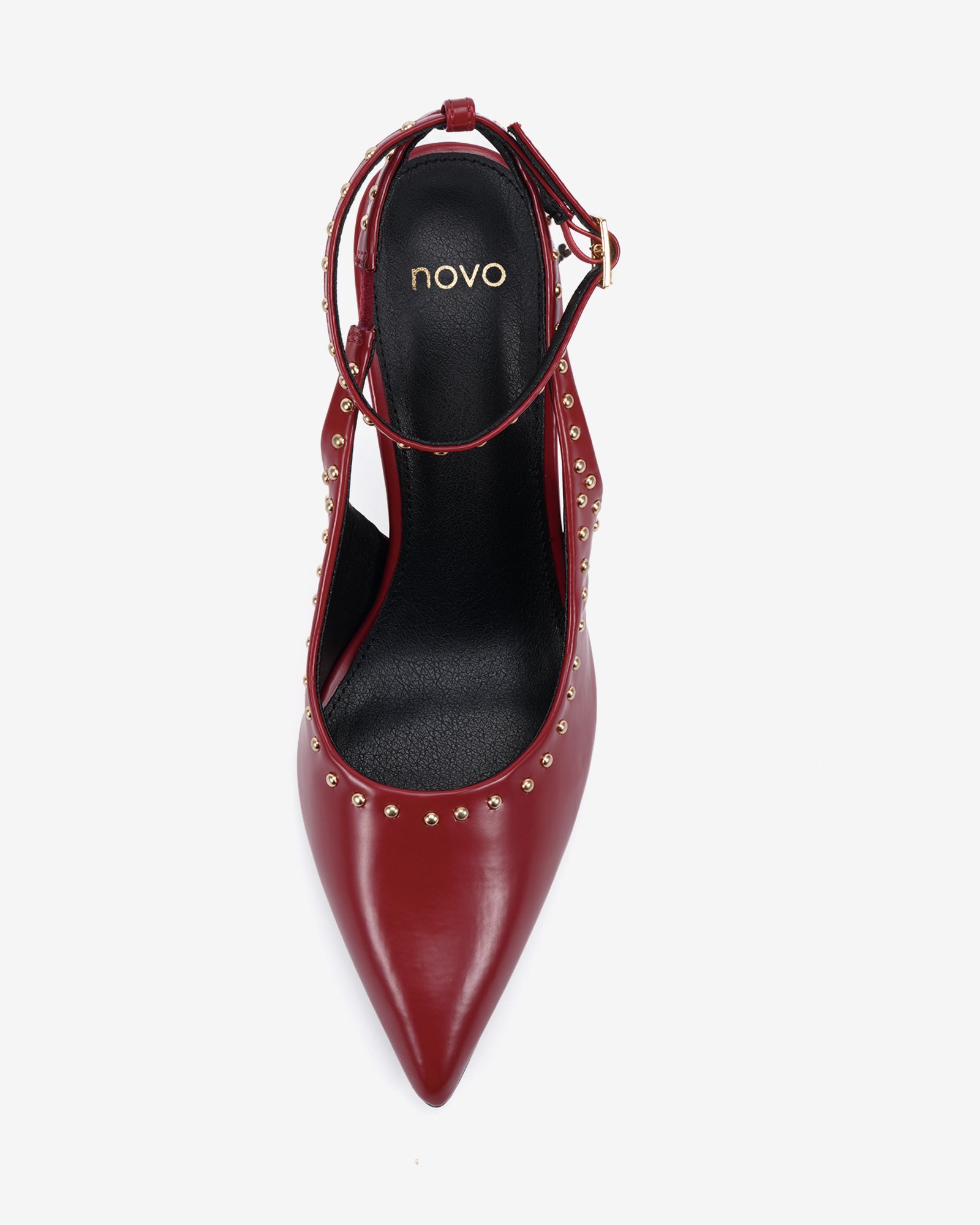 WIDE FIT ITALIA Stud Detail Red Ankle Strap Point Court
