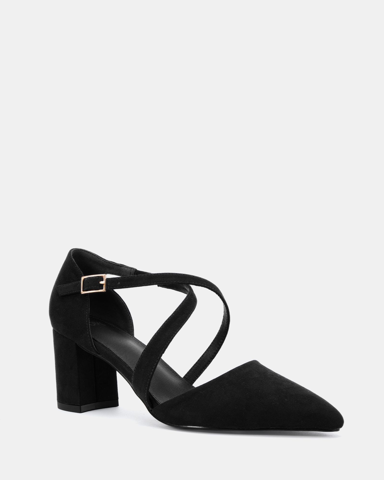 Ivanna Black Block Heel Cross Over Strap Point Court