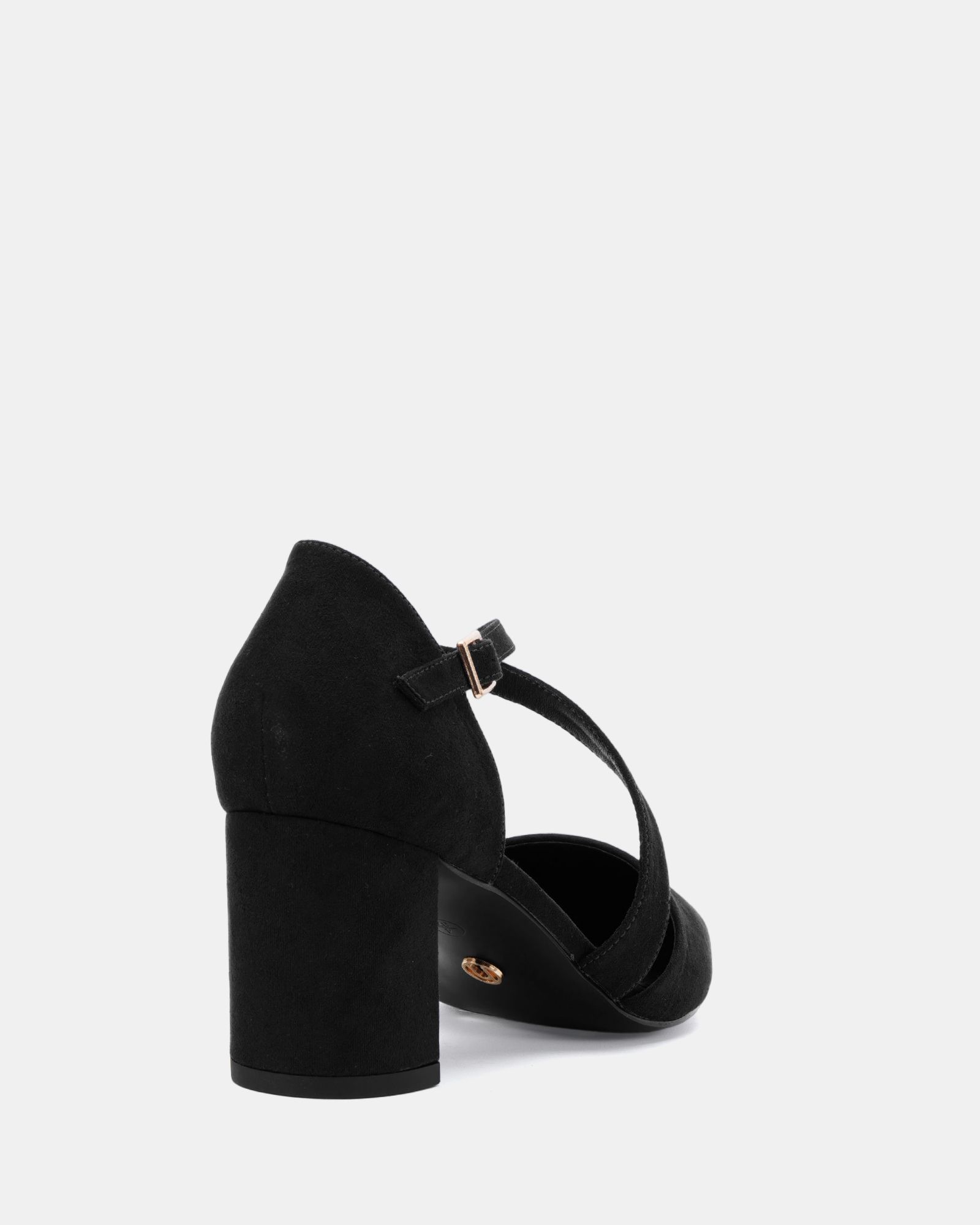 Wide Fit Ivanna Black Block Heel Cross Over Strap Point Court