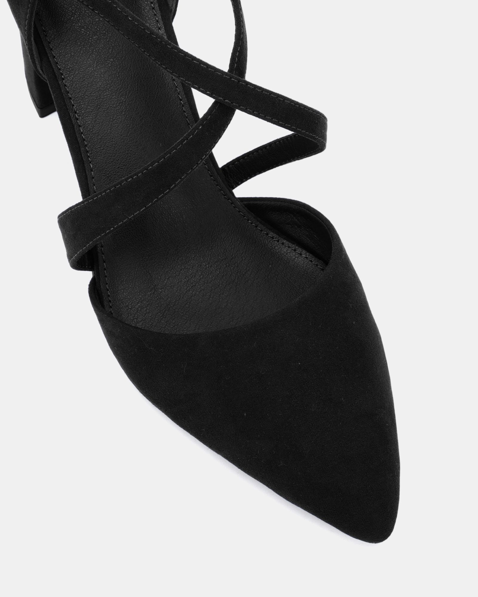 Wide Fit Ivanna Black Block Heel Cross Over Strap Point Court