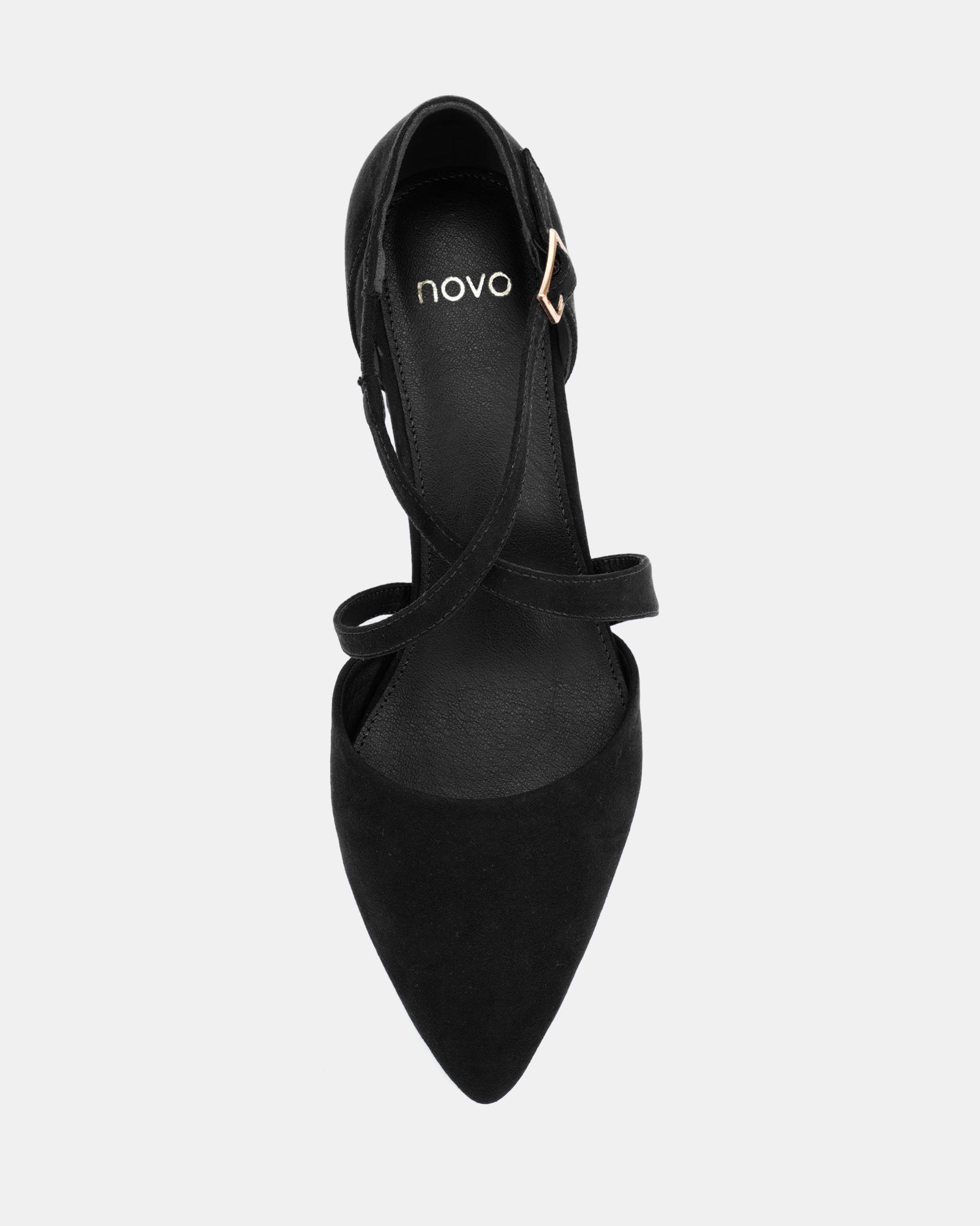 Wide Fit Ivanna Black Block Heel Cross Over Strap Point Court