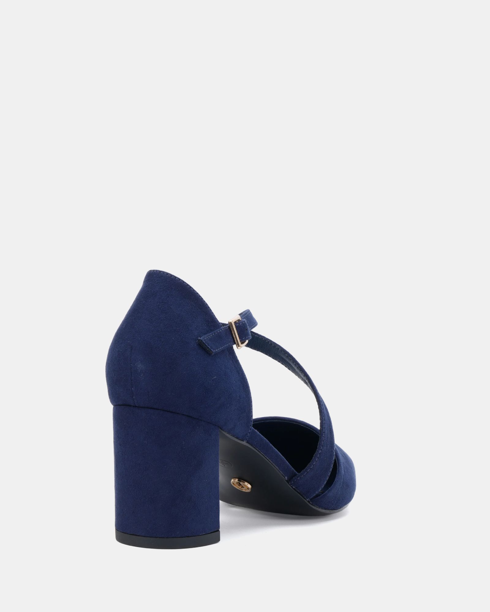 Wide Fit Ivanna Navy Block Heel Cross Over Strap Point Court