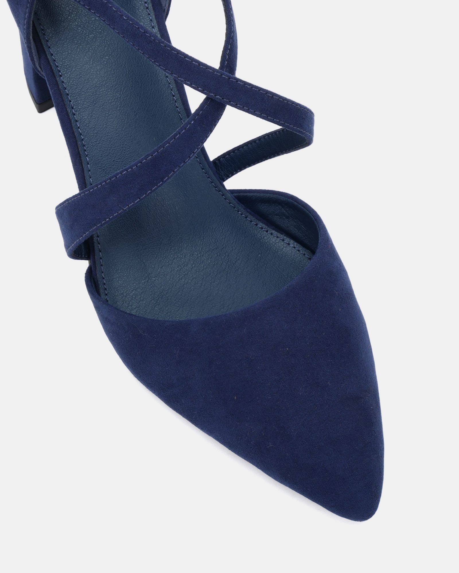 Ivanna Navy Block Heel Cross Over Strap Point Court