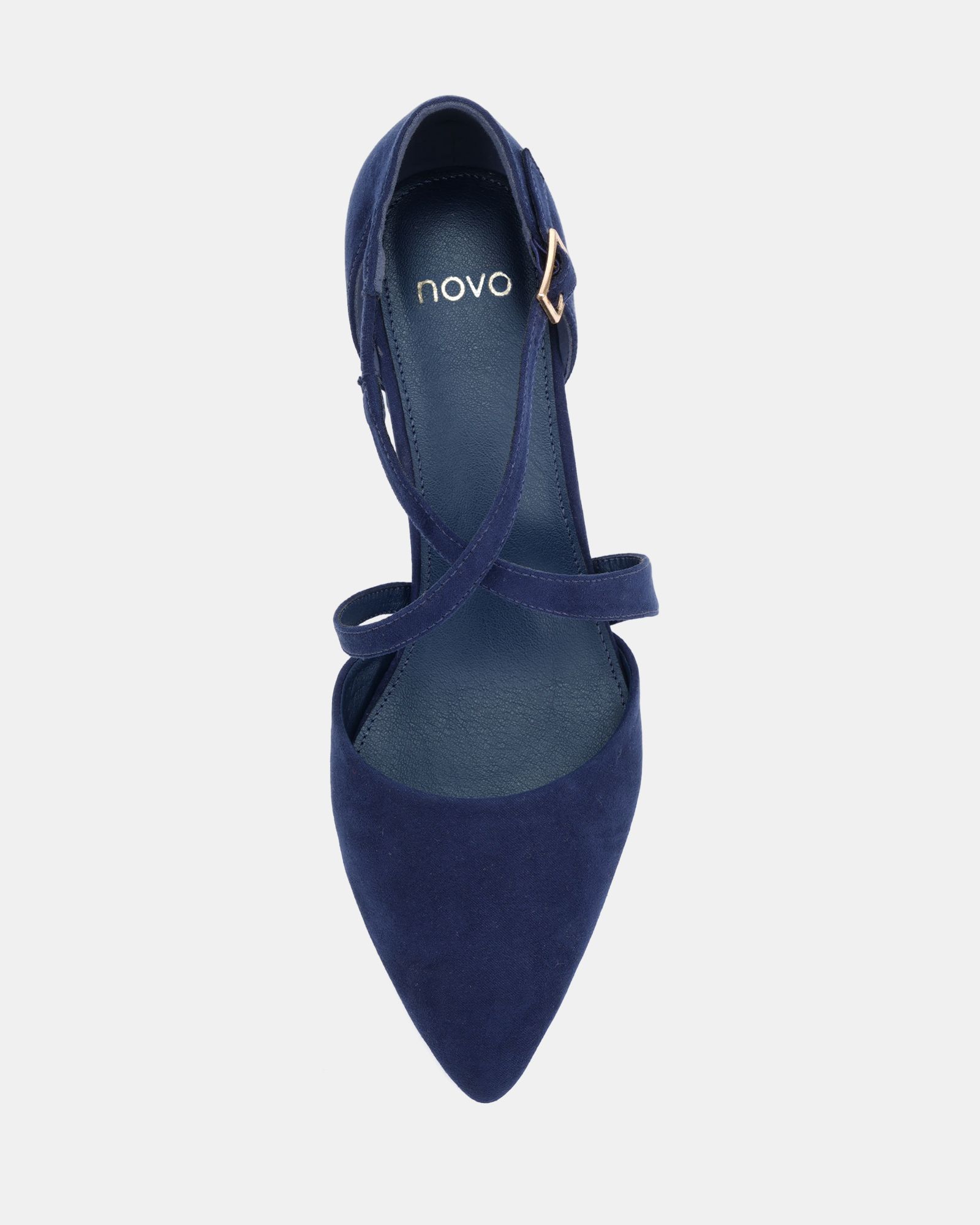 Ivanna Navy Block Heel Cross Over Strap Point Court