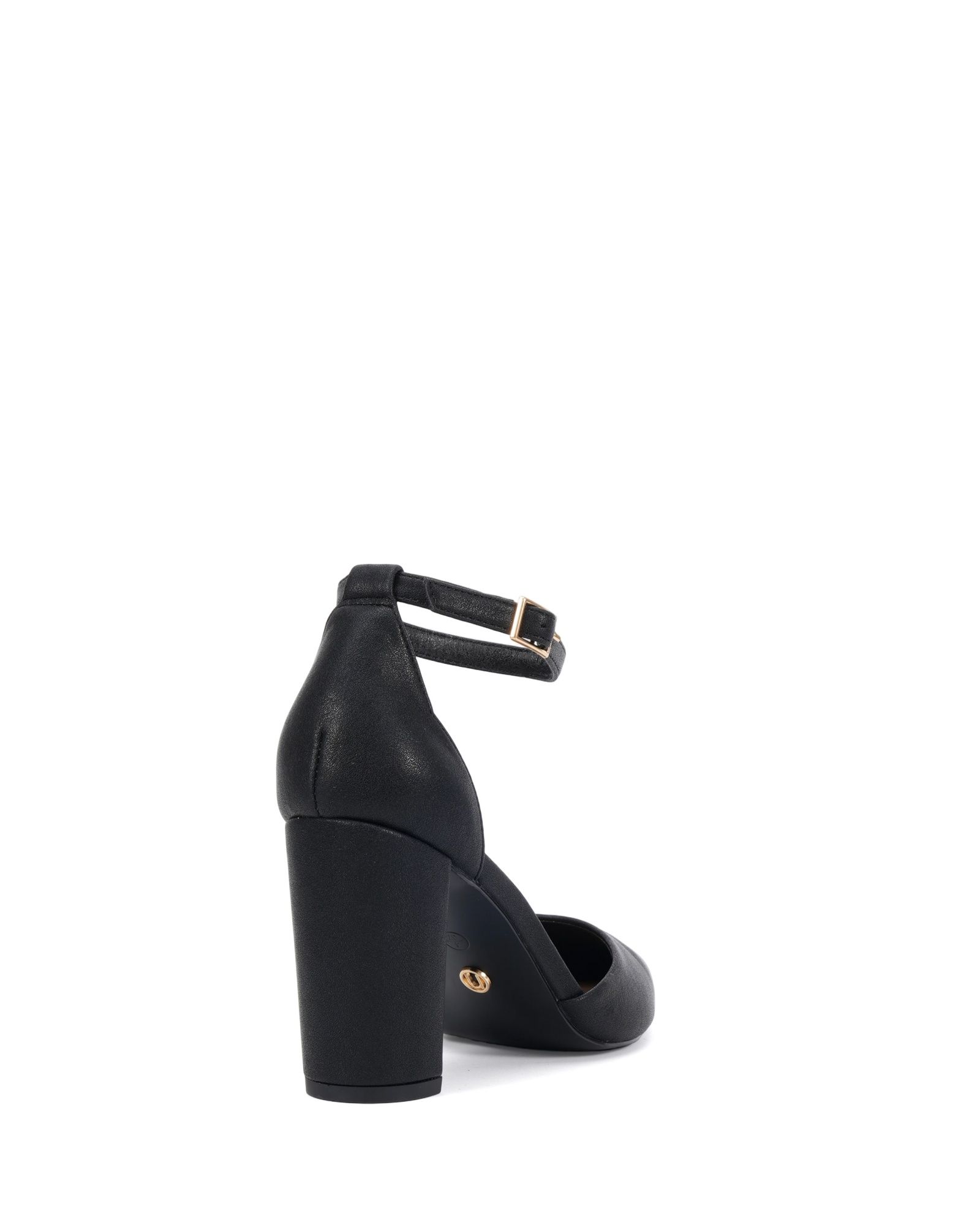 Ivar Black Two Part Block Heel Point Toe Ankle Strap Court Sh
