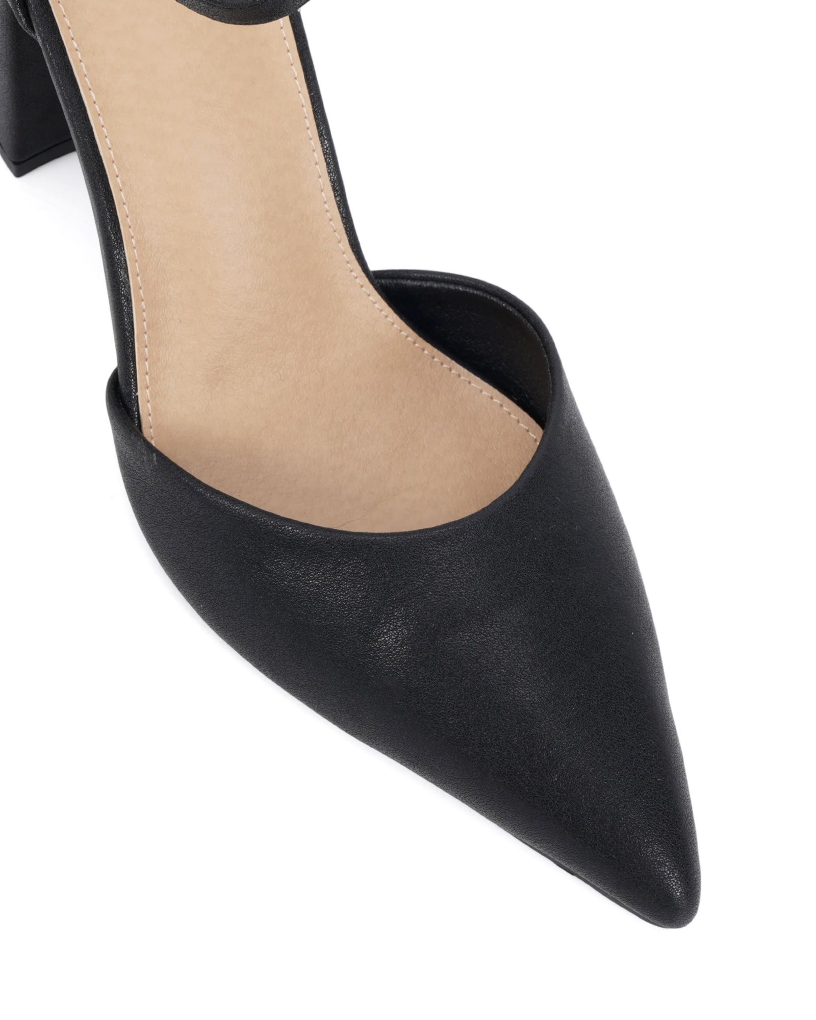 Ivar Black Two Part Block Heel Point Toe Ankle Strap Court Sh