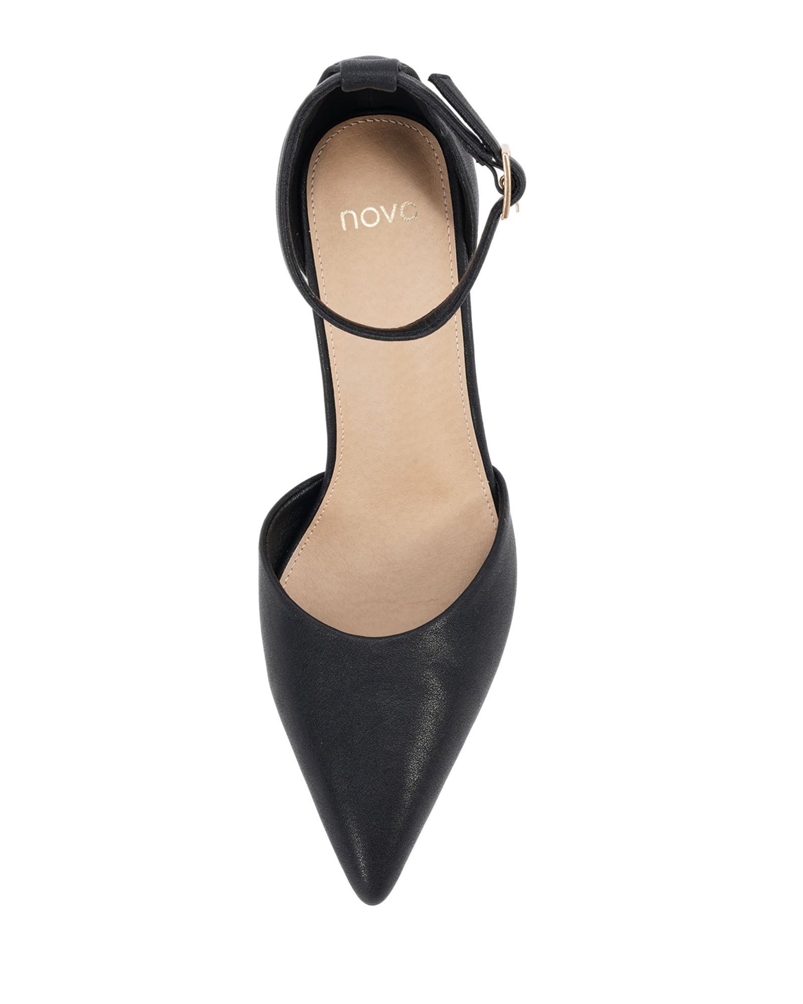 Ivar Black Two Part Block Heel Point Toe Ankle Strap Court Sh