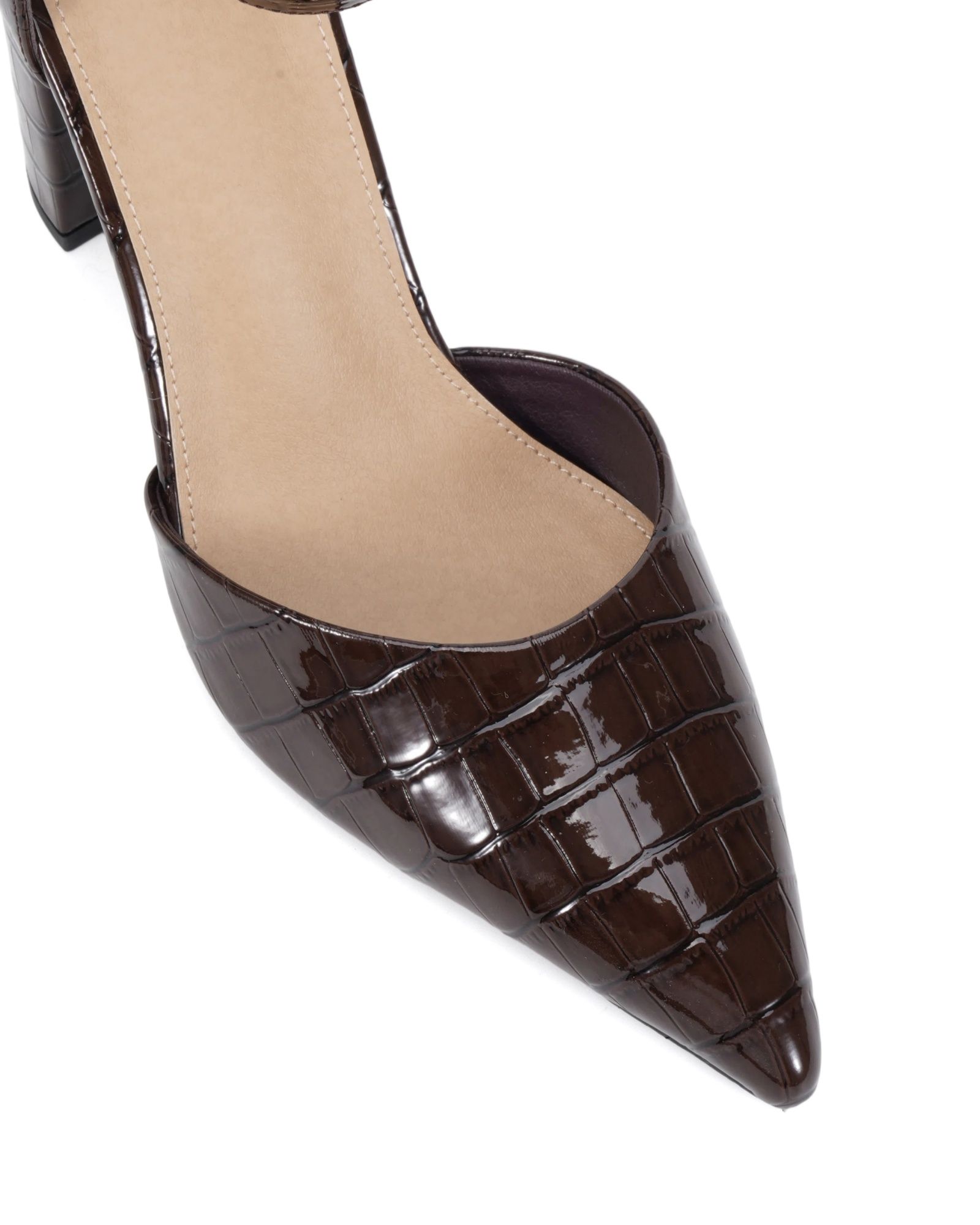 Ivar Brown Two Part Block Heel Point Toe Ankle Strap Court Sh