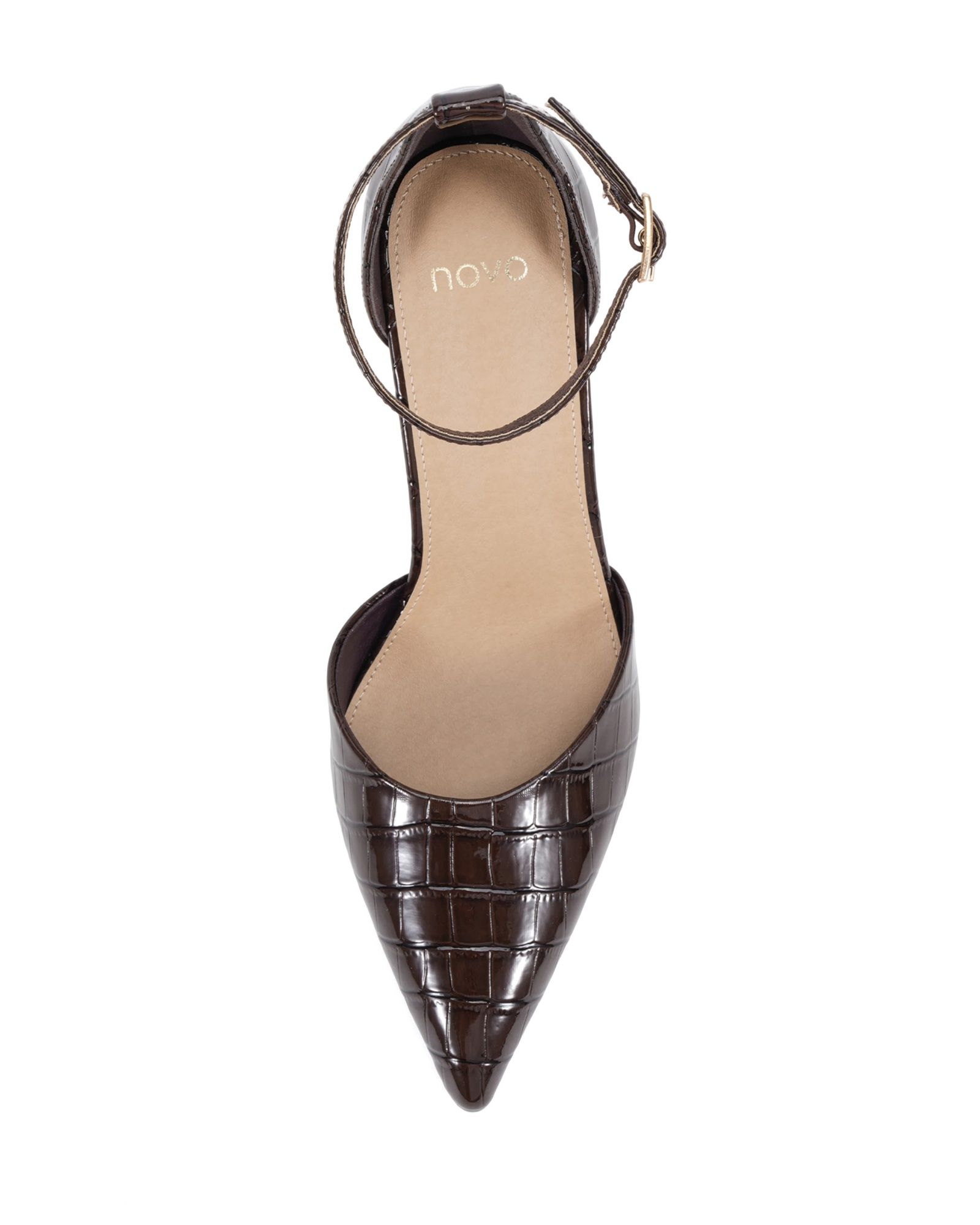 Ivar Brown Two Part Block Heel Point Toe Ankle Strap Court Sh