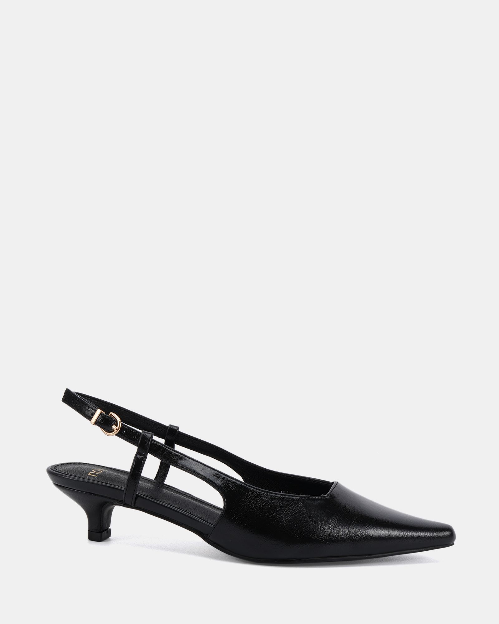 WIDE FIT IZZY Black Low Heel Slingback Point Court