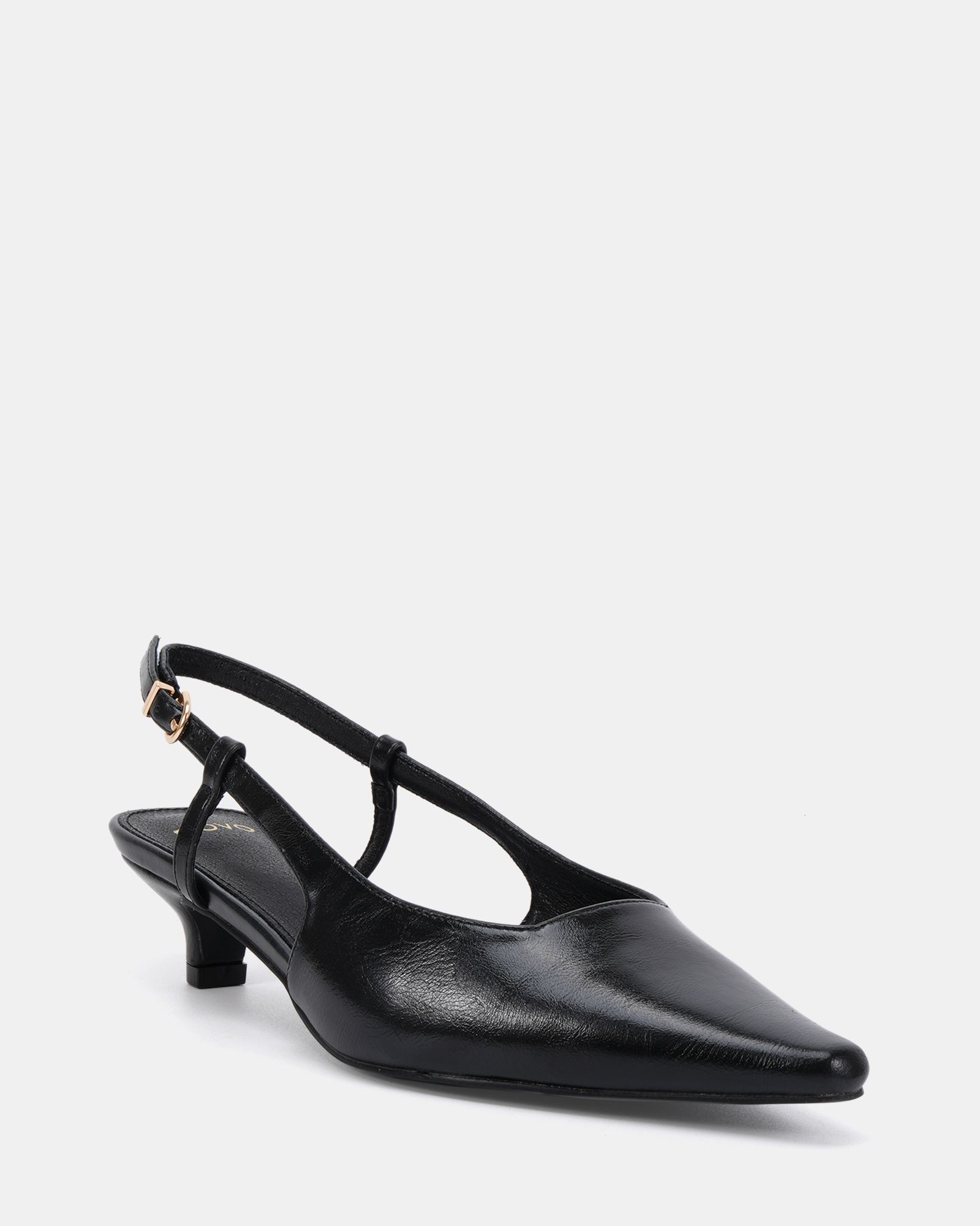 WIDE FIT IZZY Black Low Heel Slingback Point Court
