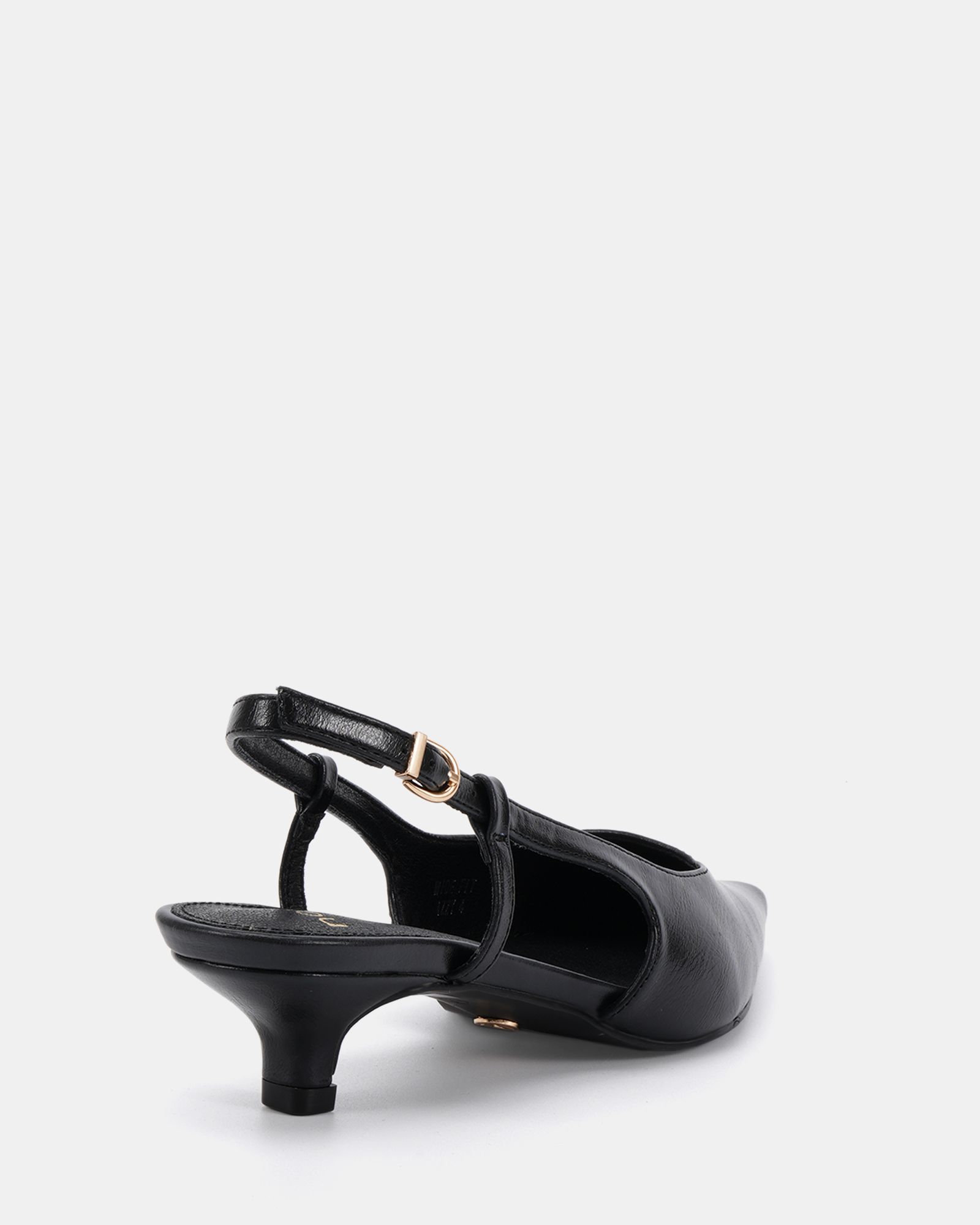 WIDE FIT IZZY Black Low Heel Slingback Point Court