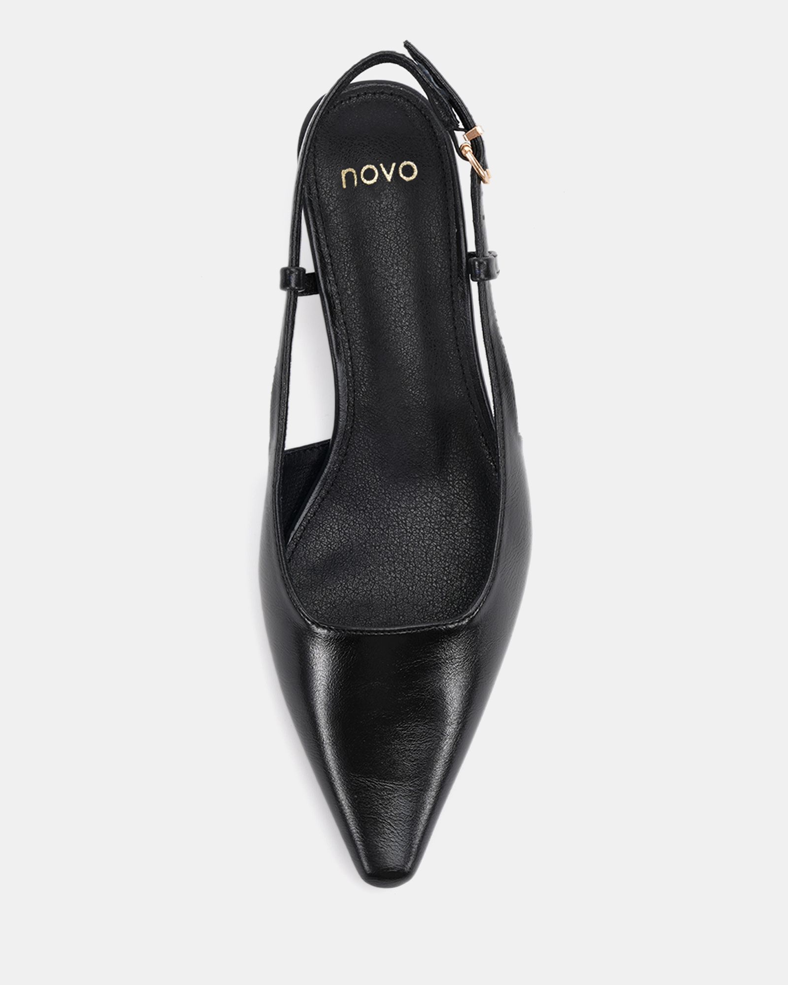 WIDE FIT IZZY Black Low Heel Slingback Point Court