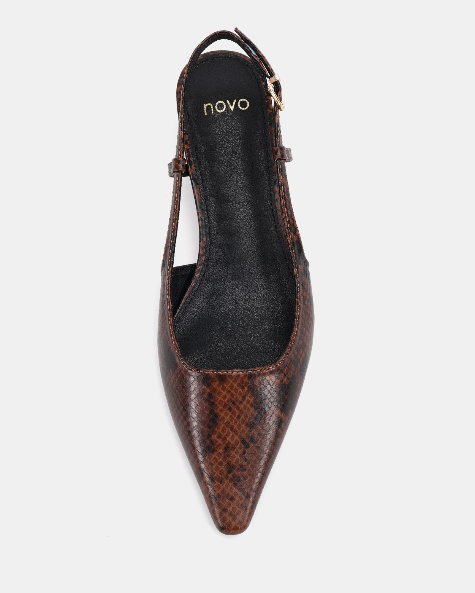 IZZY Brown Low Heel Slingback Point Court