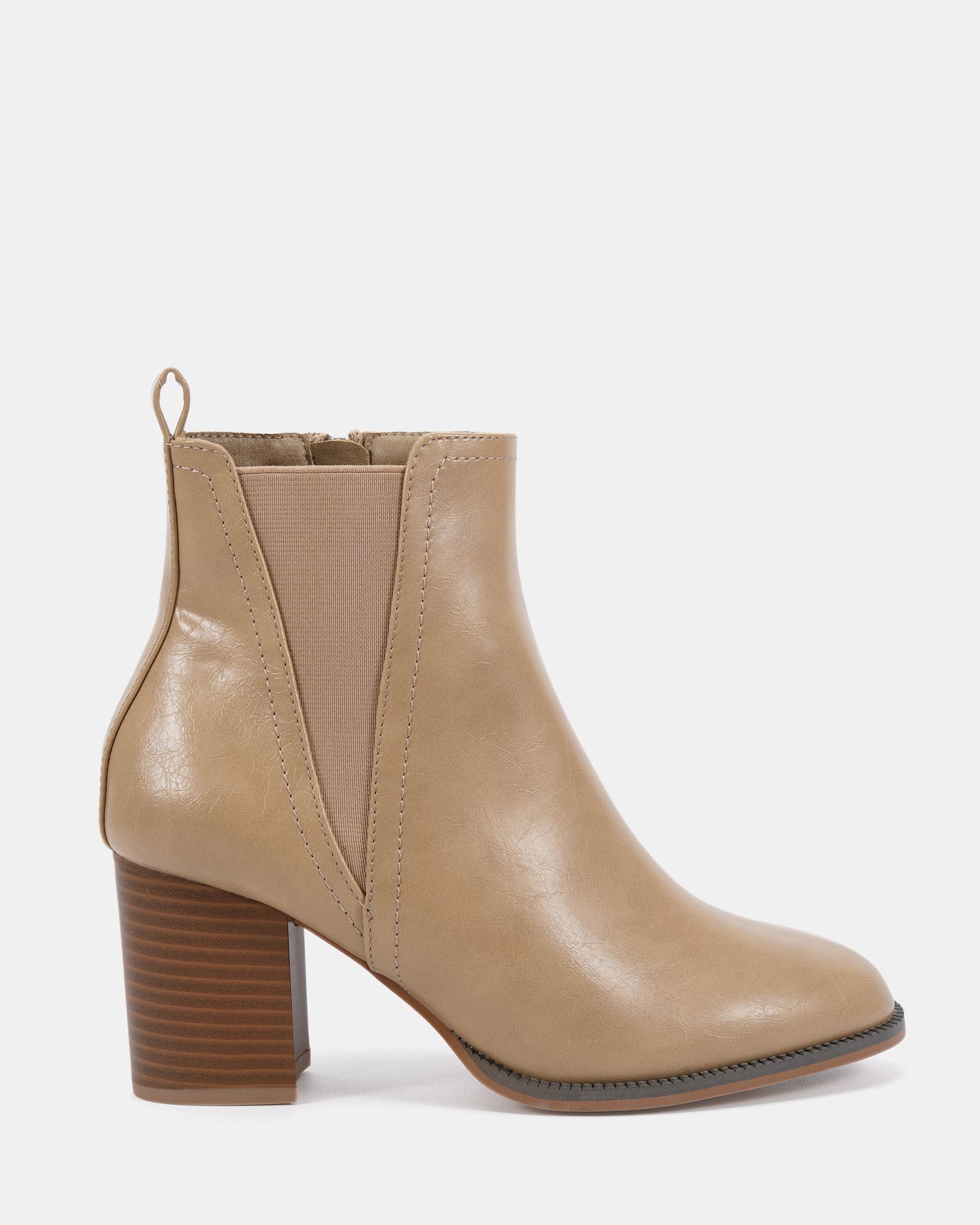Wide Fit Jessie Taupe Block Heel V Chelsea Ankle Boot